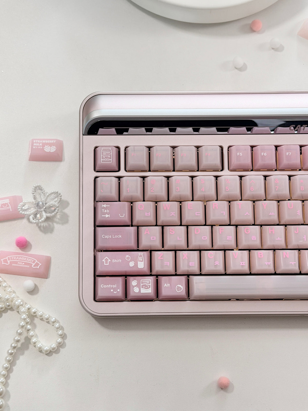 #0308 SoulCat Pink Strawberry Milk Jelly PC Keycap – Cute Romantic Keycap for Mechanical Keyboards, Kawaii Pink Cherry MX Keycap