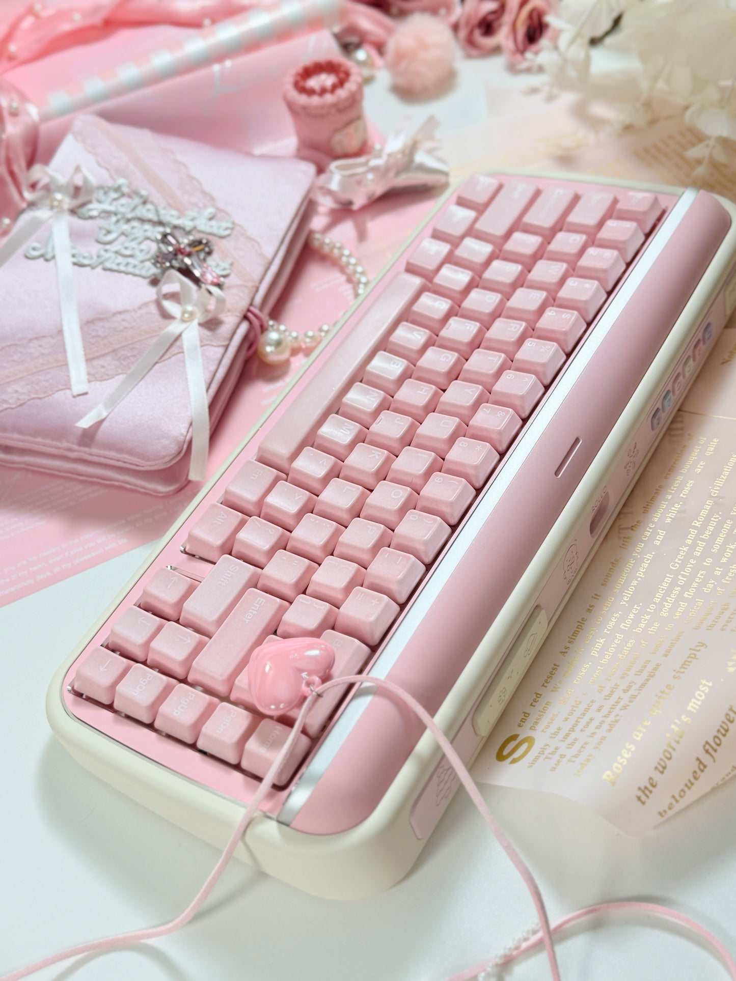 ONLY 1 Instock Prebuilt Aluminum Customized Mechanical Keyboard Rollo75 Pale Pink Cerakey Matte Keycaps Set