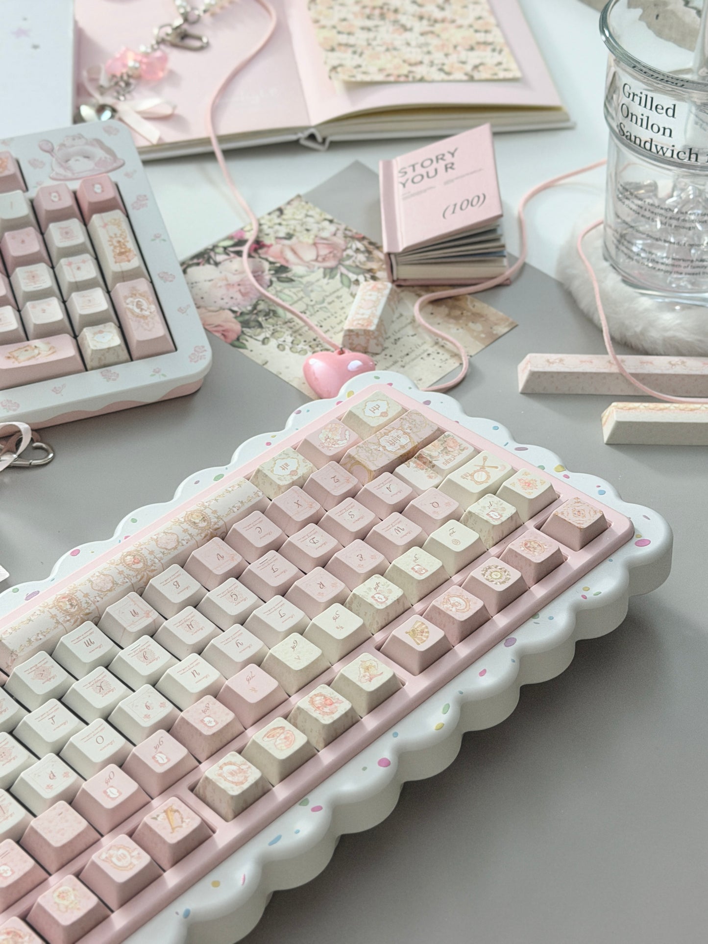 ONLY 1 Instock Prebuilt Aluminum Customized Mechanical Keyboard Cookies75 Pink Sugar Set & Cake Pad