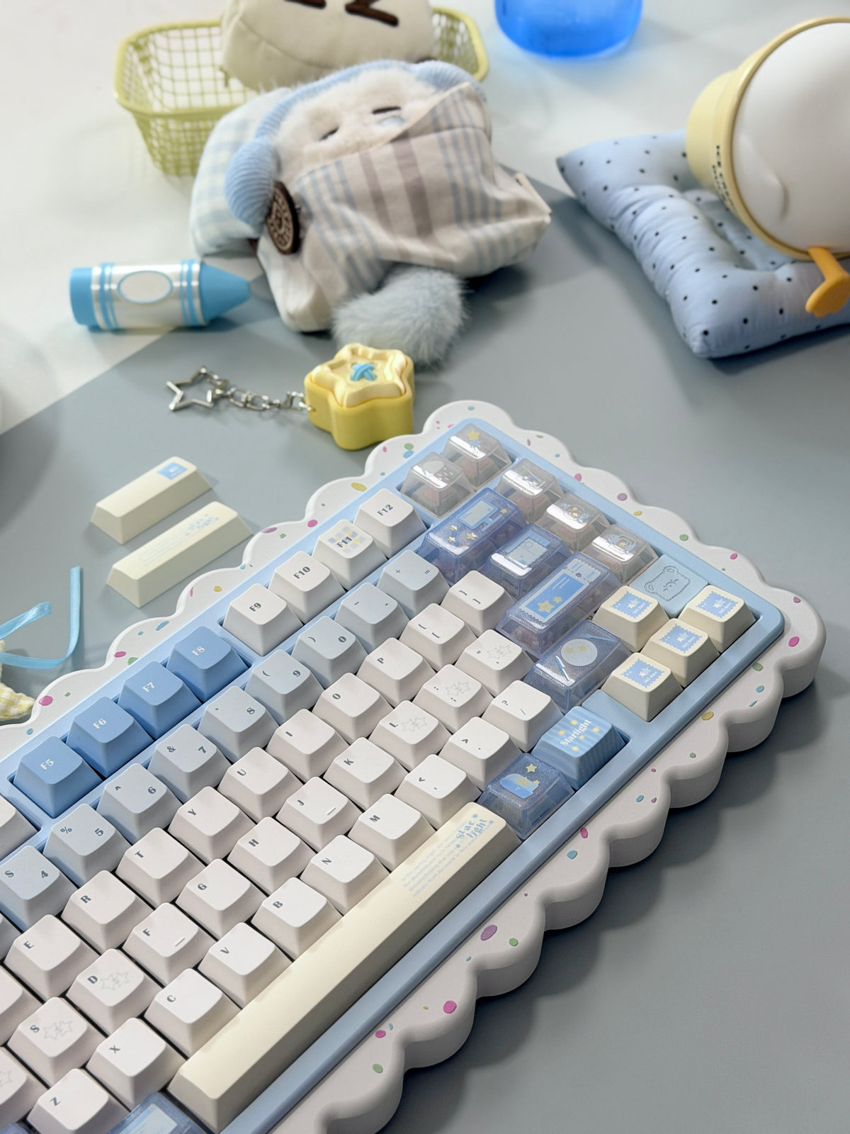 #0306 Little Starlight Keycaps | Cute Starry Sky PBT Keycap Set | Blue & White Kawaii Mechanical Keyboard Keycaps Designed By Doki Lab