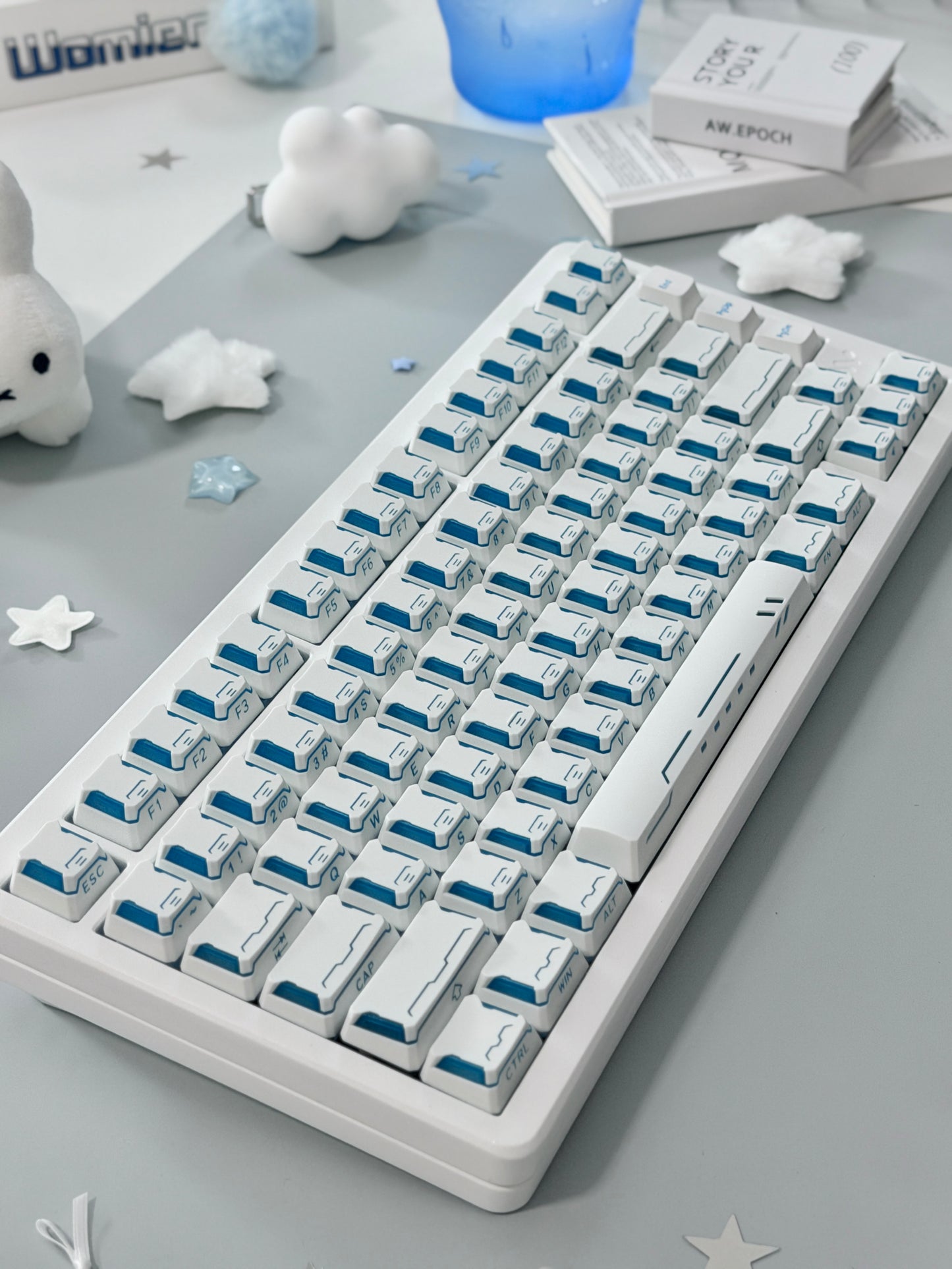 Unboxing ONLY 1 For Clearance WOMIER SK75 TMR White WIRELESS ALUMINUM CUSTOM KEYBOARD & STAR PRISM WHITE-BLUE CHERRY PROFILE SHINE-THROUGH KEYCAP SET