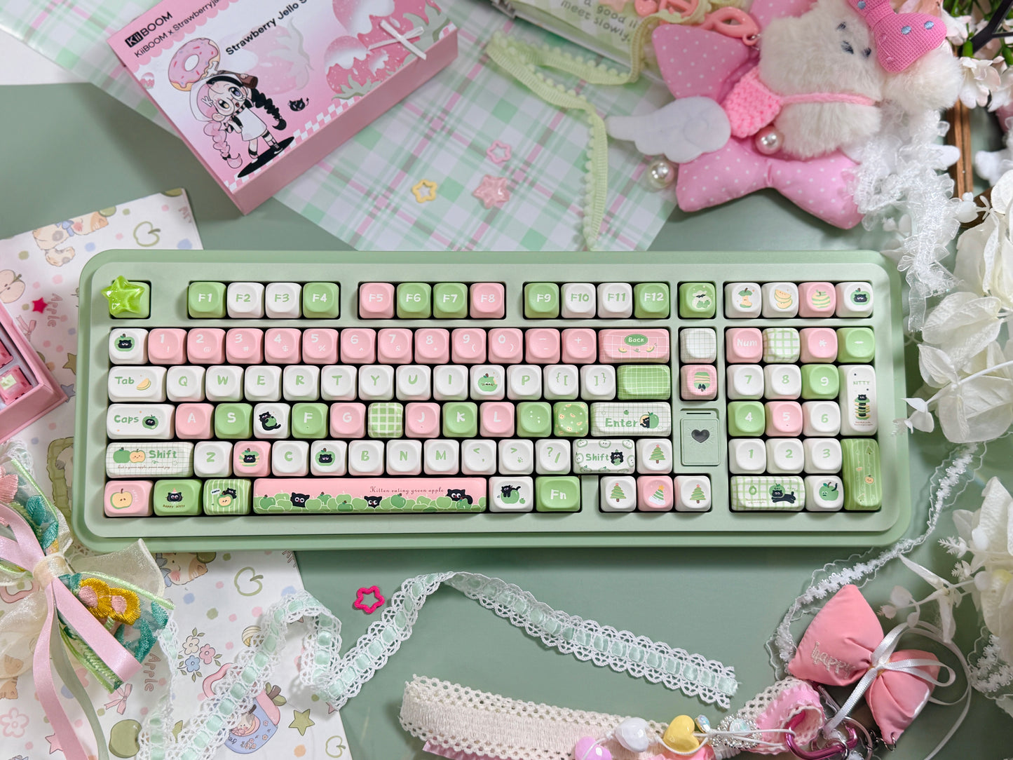 ONLY 1 Instock Prebuilt Aluminum Customized Mechanical Keyboard Rich98 Green Pink Set