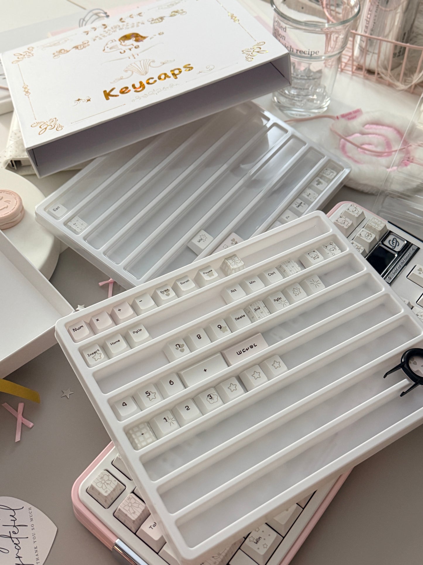 ONLY 1 Instock Prebuilt Aluminum Custom Mechanical Keyboard Bread80 Wireless Pale Pink & White Set