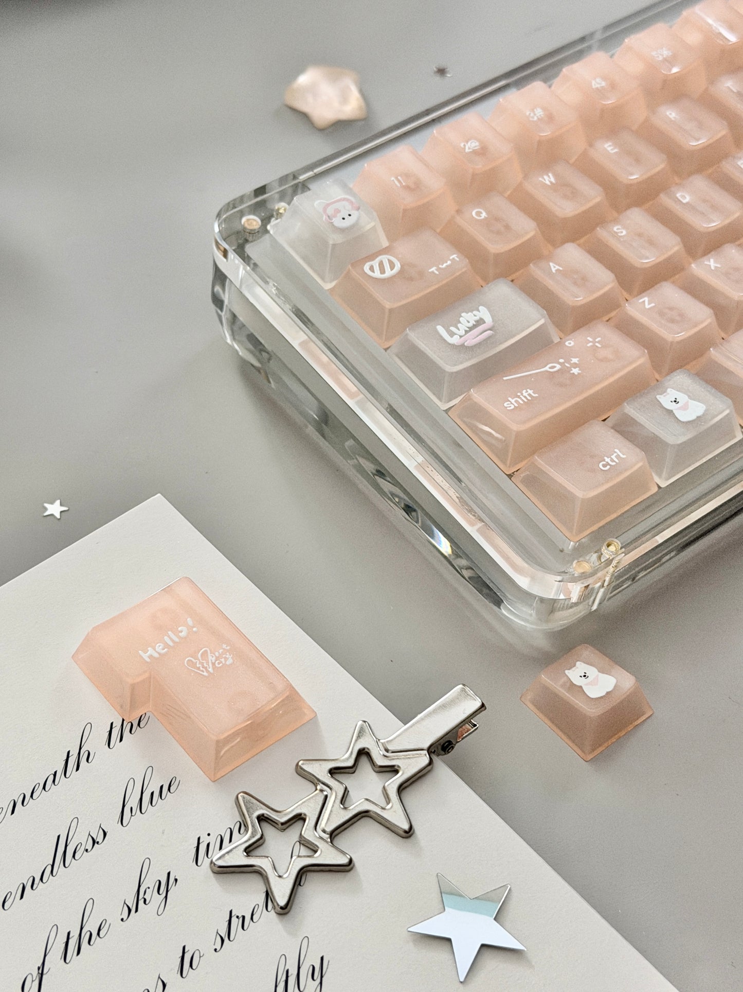 Unboxing Sample For Sale ONLY 1 Instock KiiBOOM Phantom 64 Clear Crystal Acrylic Keyboard + custom Peach Pink Keycaps