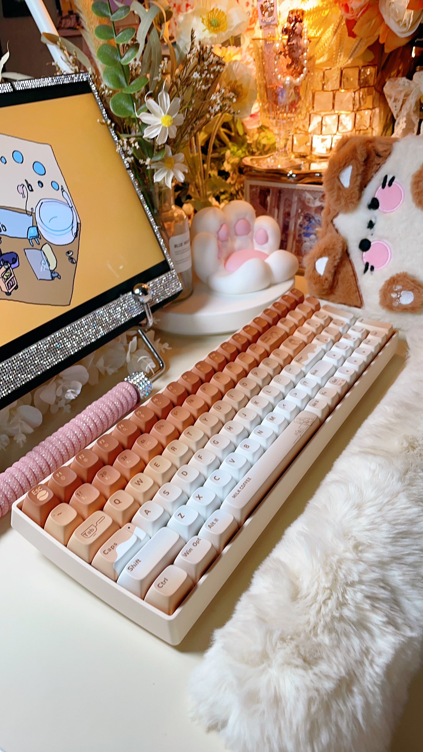 Creamy Thock Lofree milk coffee three-mode wireless Bluetooth mechanical keyboard, cute girl high-value keyboard