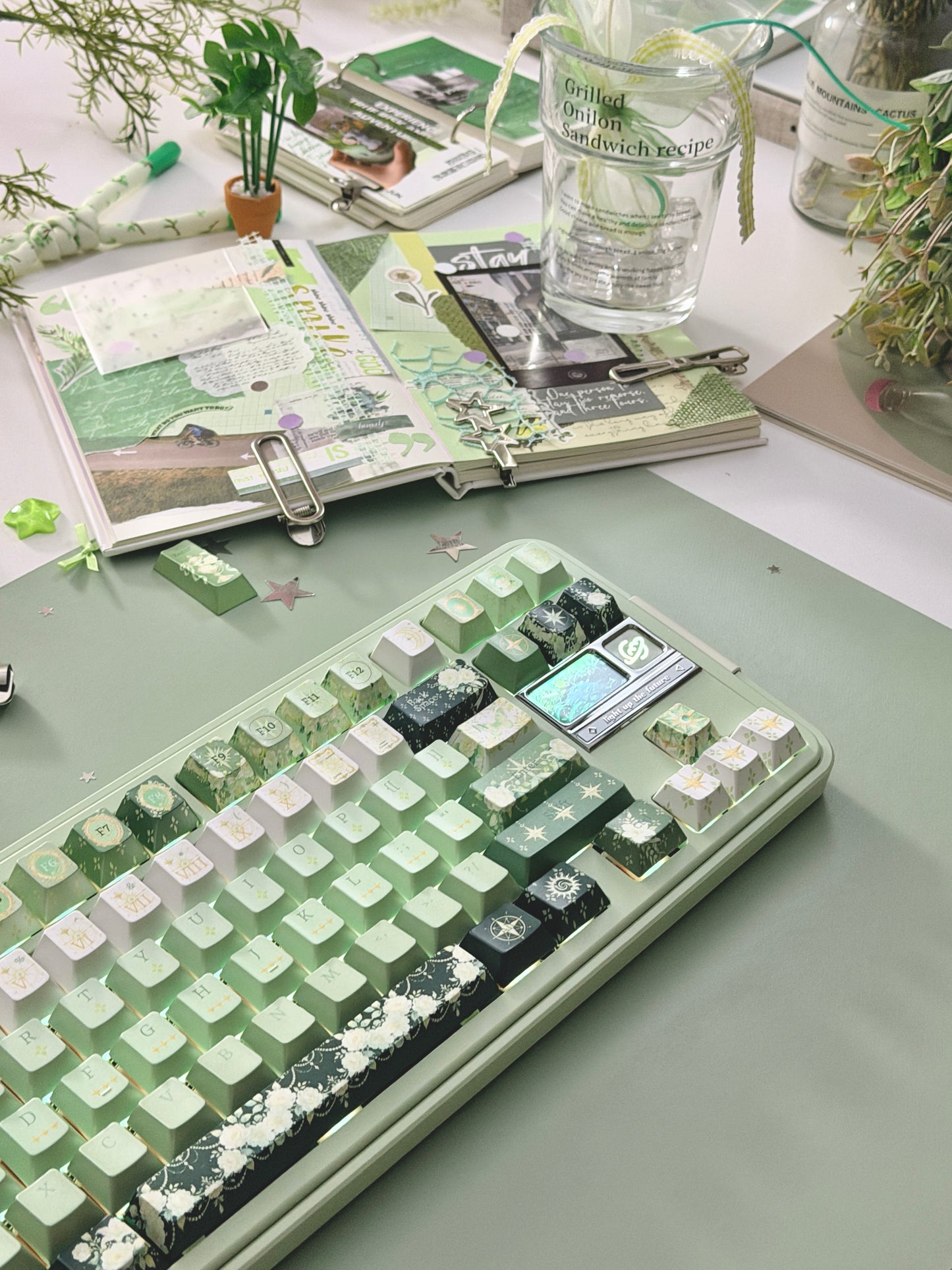 ONLY 1 Instock Prebuilt Aluminum Custom Mechanical Keyboard Bread80 Wireless Matcha Green Set