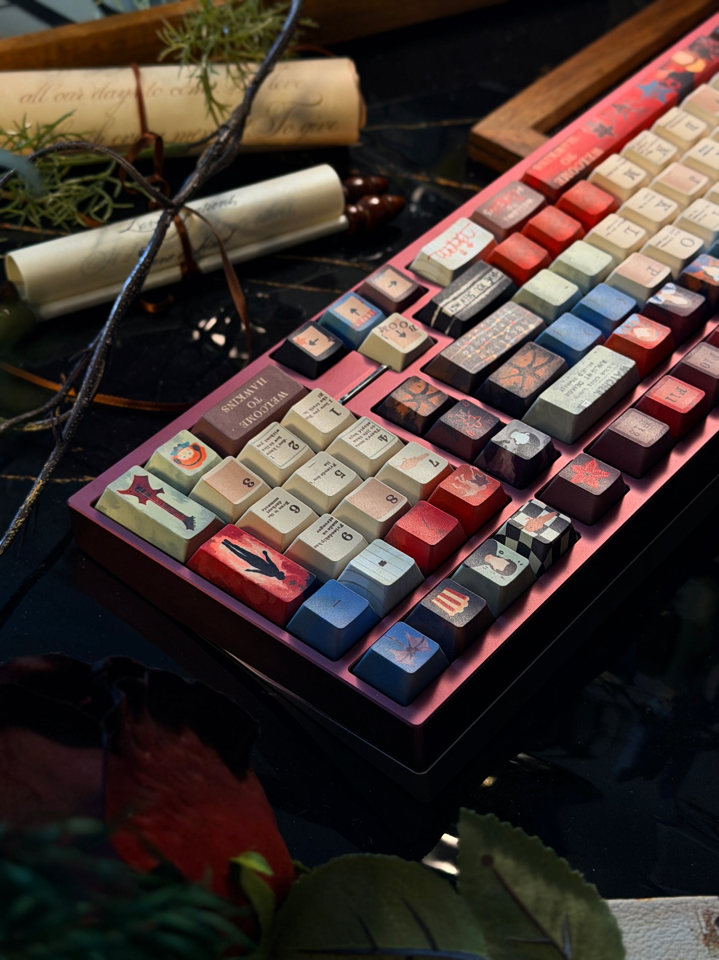 ONLY 1 Instock Prebuilt Neo98 Anodized Dusty Rose Mechanical Custom Keyboard + stranger things Keycaps