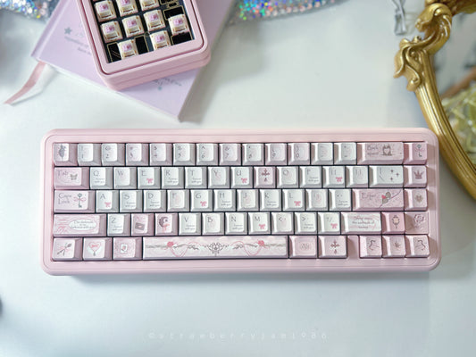 ONLY 1 Instock Prebuilt Aluminum Customized Mechanical Keyboard Rose65 Wireless Light Pink Set With Flower Keycaps （not including num pad or pearls lace decorations）