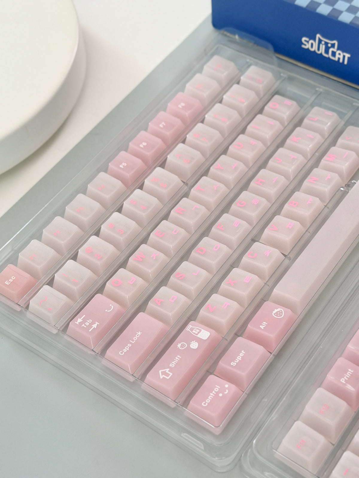 #0308 SoulCat Pink Strawberry Milk Jelly PC Keycap – Cute Romantic Keycap for Mechanical Keyboards, Kawaii Pink Cherry MX Keycap