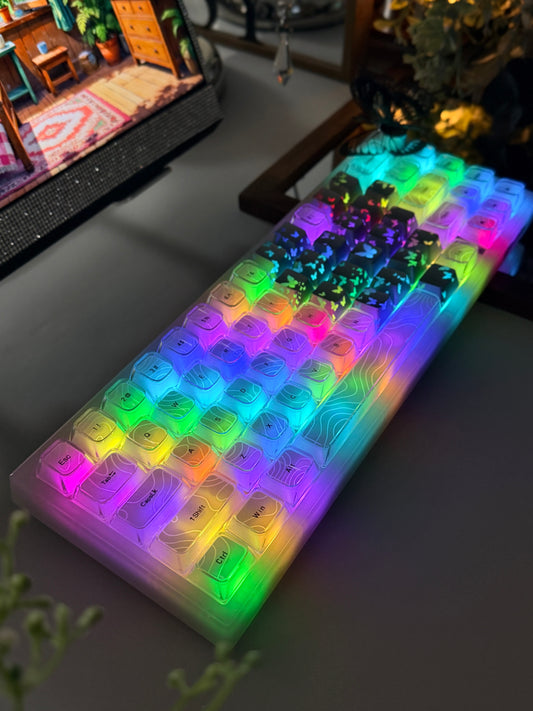 Sample For Sale ONLY 1 Instock WOMIER Q61 V2 VIA SUPPORT 65% WIRELESS MECHANICAL KEYBOARD WITH KNOB + XVX FlutterBloom Butterfly Heart-Shape Keycaps