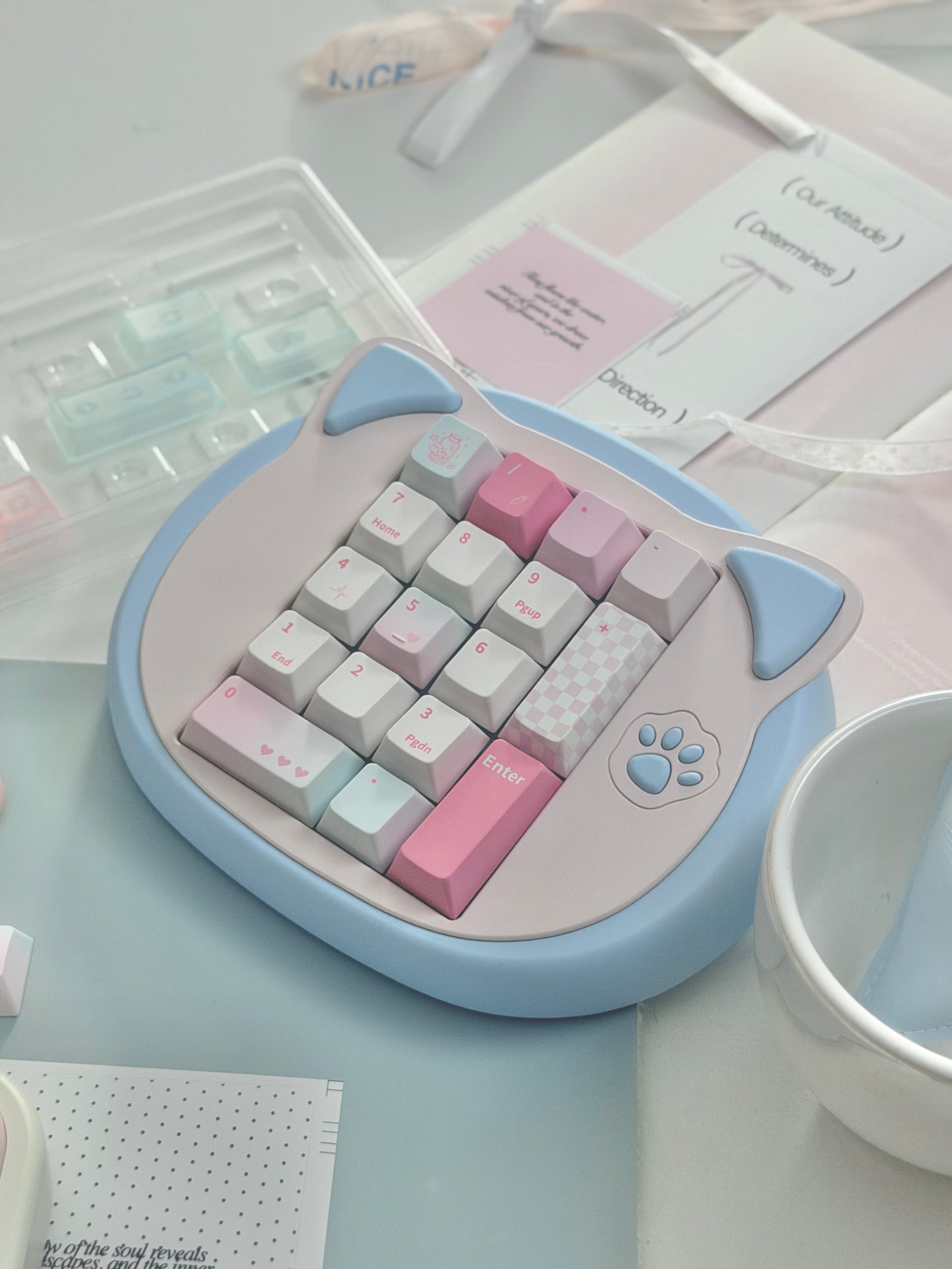 ONLY 1 Instock Creme75 Pale Pink Cream White Prebuilt Custom Aluminum Mechanical Keyboard Set ➕ Cat Pad