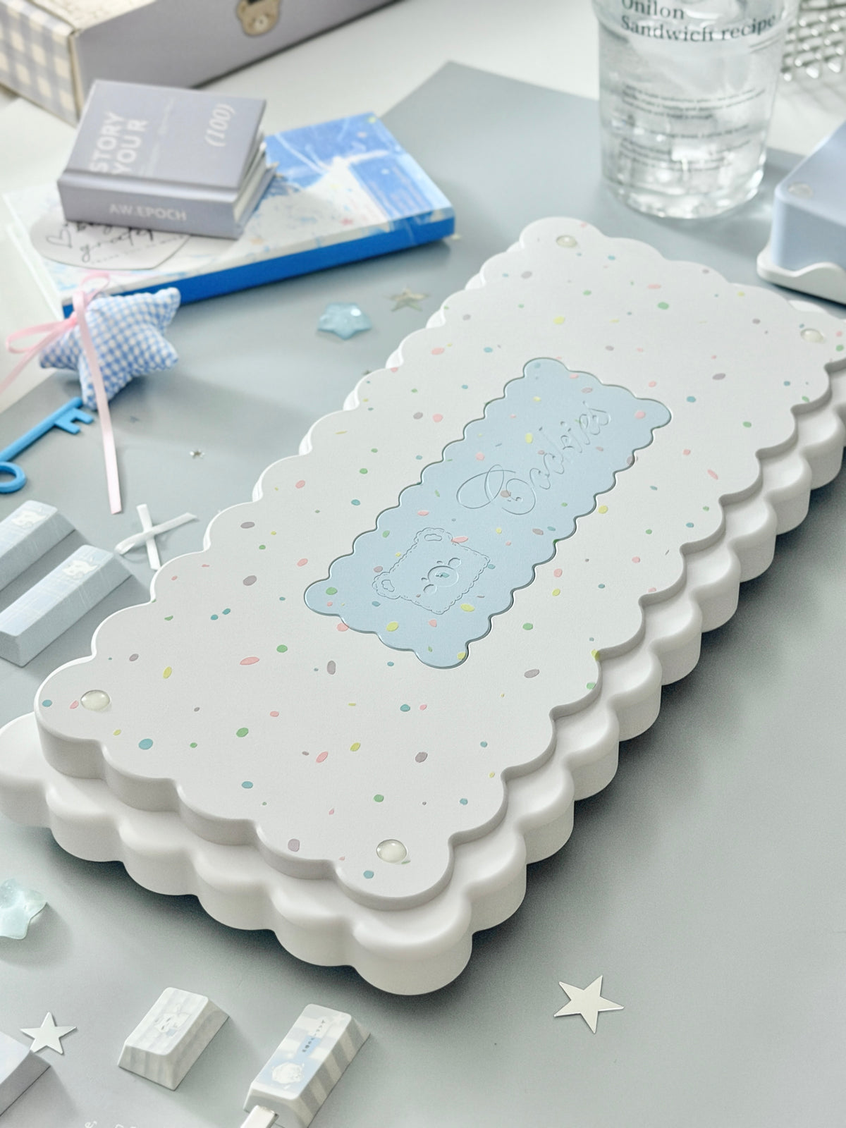 PREORDER Prebuilt Aluminum Custom Mechanical Keyboard Cookies75 Blue White Sugar Set