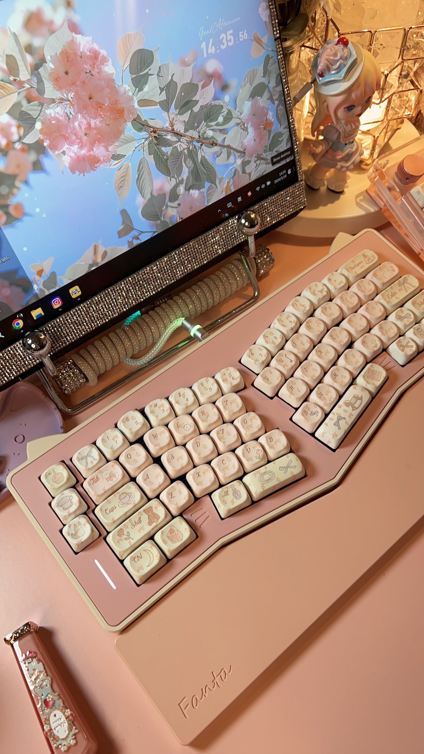 Preorder Kitten Alice Pastel Pink Beige Ergonomic Aluminum Customized Keyboard