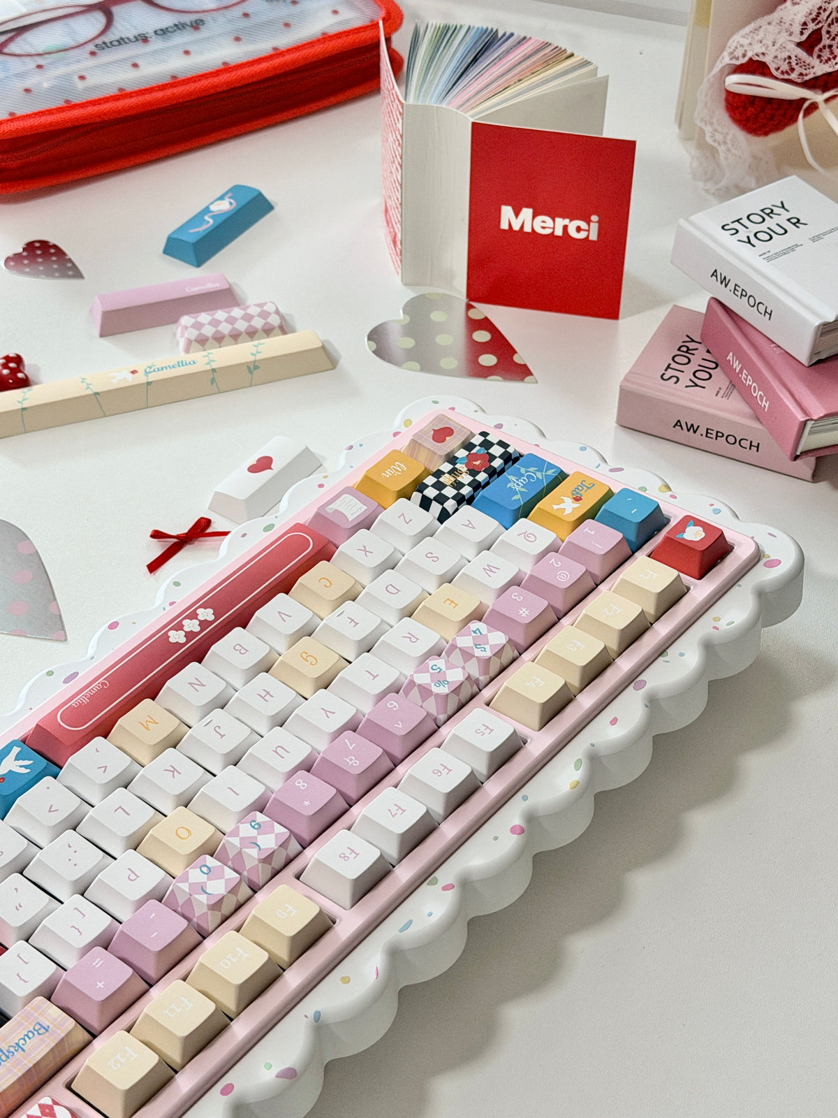 #0316 One Star Sweet Cake Party Keycaps – Pastel Pink Dessert Theme Cute Kawaii Mechanical Keyboard Keycap Set