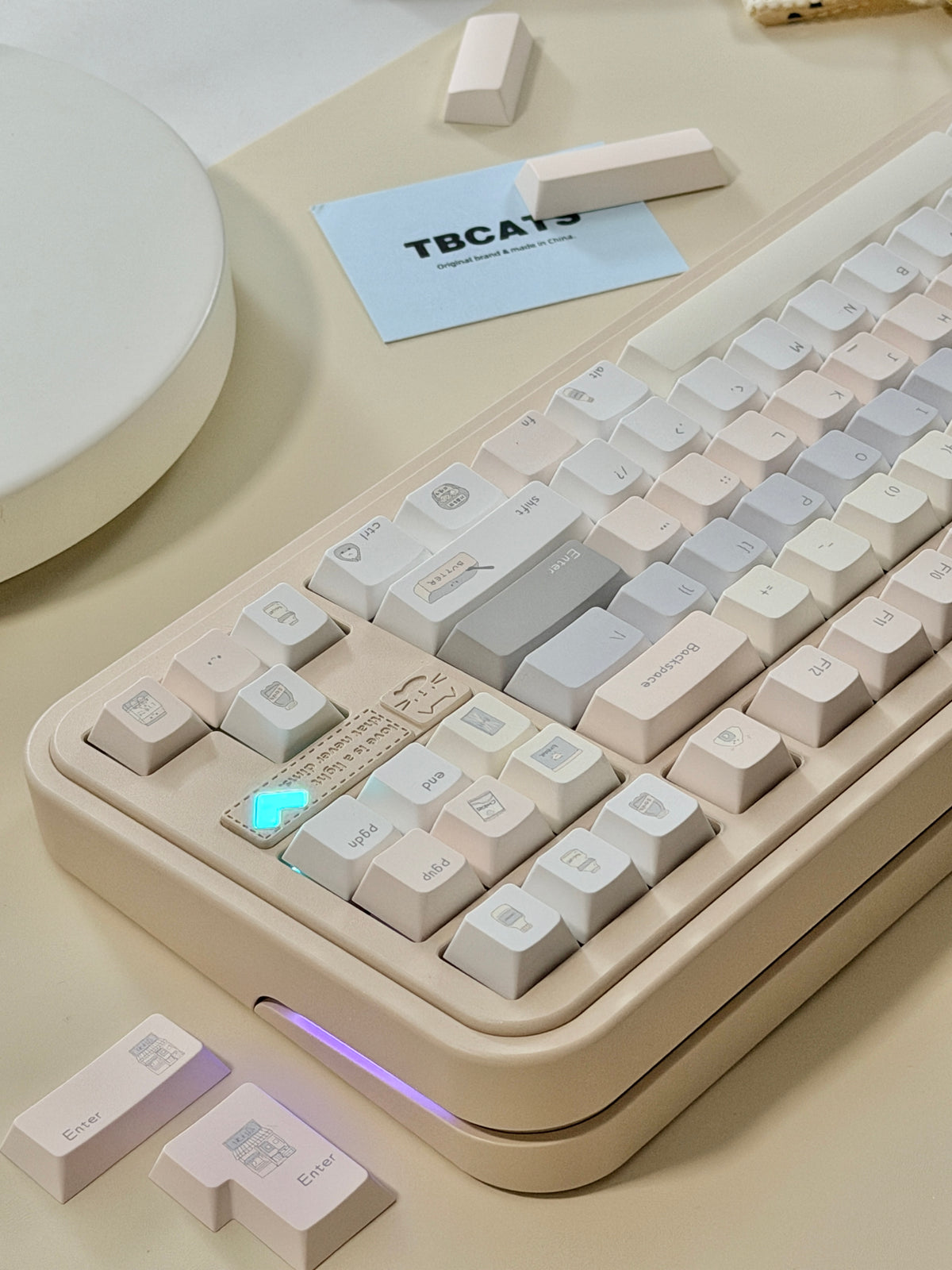 #0315 Tbcats Pastel Cream & Misty Blue Cute Keycap Set | Soft Aesthetic Mechanical Keyboard Keycaps | Kawaii Minimalist Custom Keycaps
