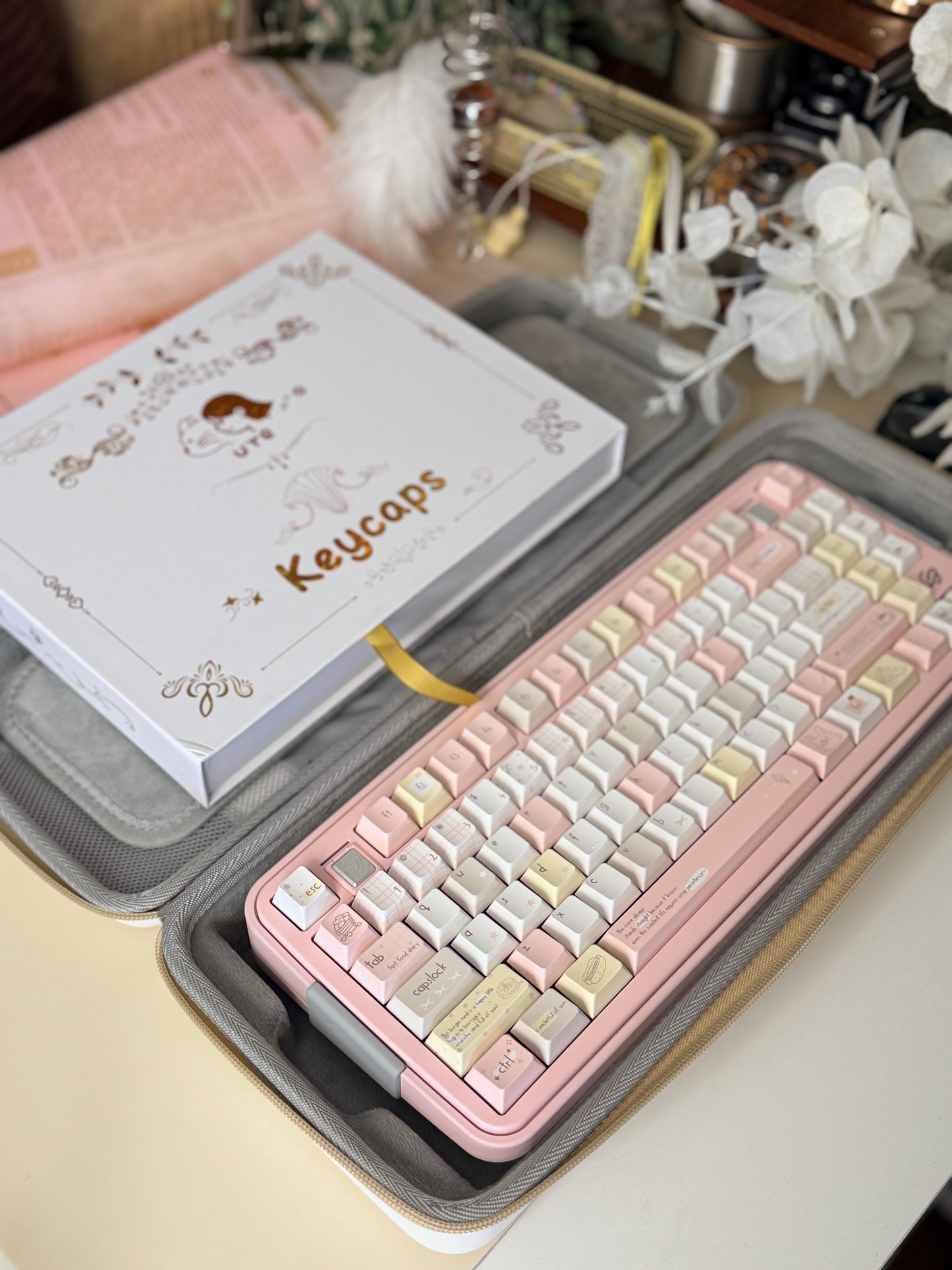 ONLY 1 Instock Prebuilt Aluminum Customized Mechanical Keyboard Bread75 Pale Pink Set