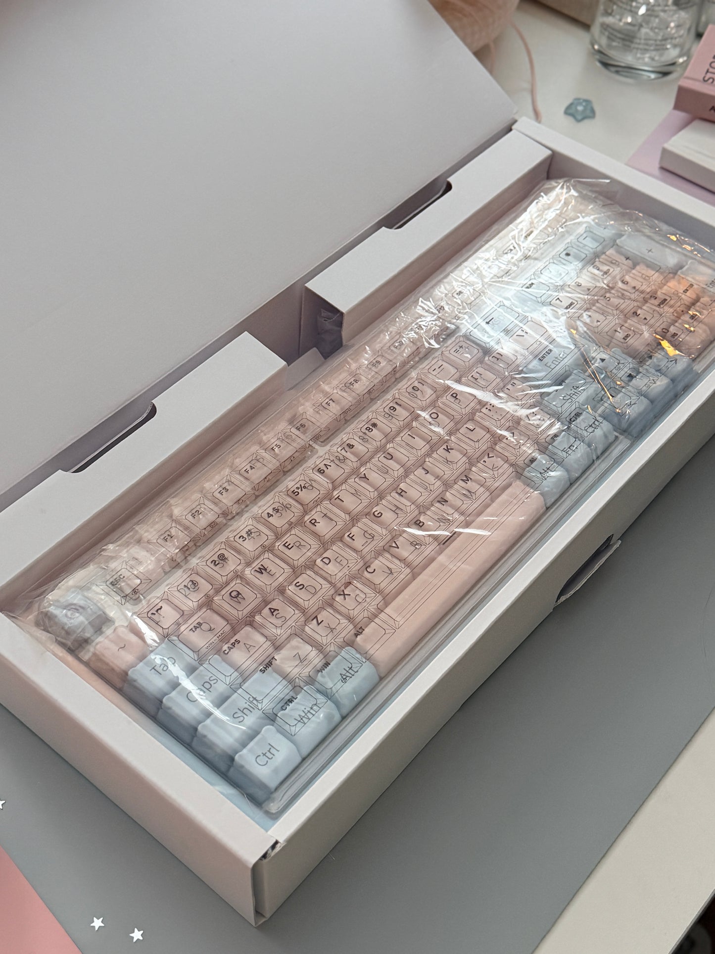 Unboxing Sample For Sales ONLY 1 Instock ainbell base99 pale pink Blue Bear RGB Backlit wireless mechanical keyboard