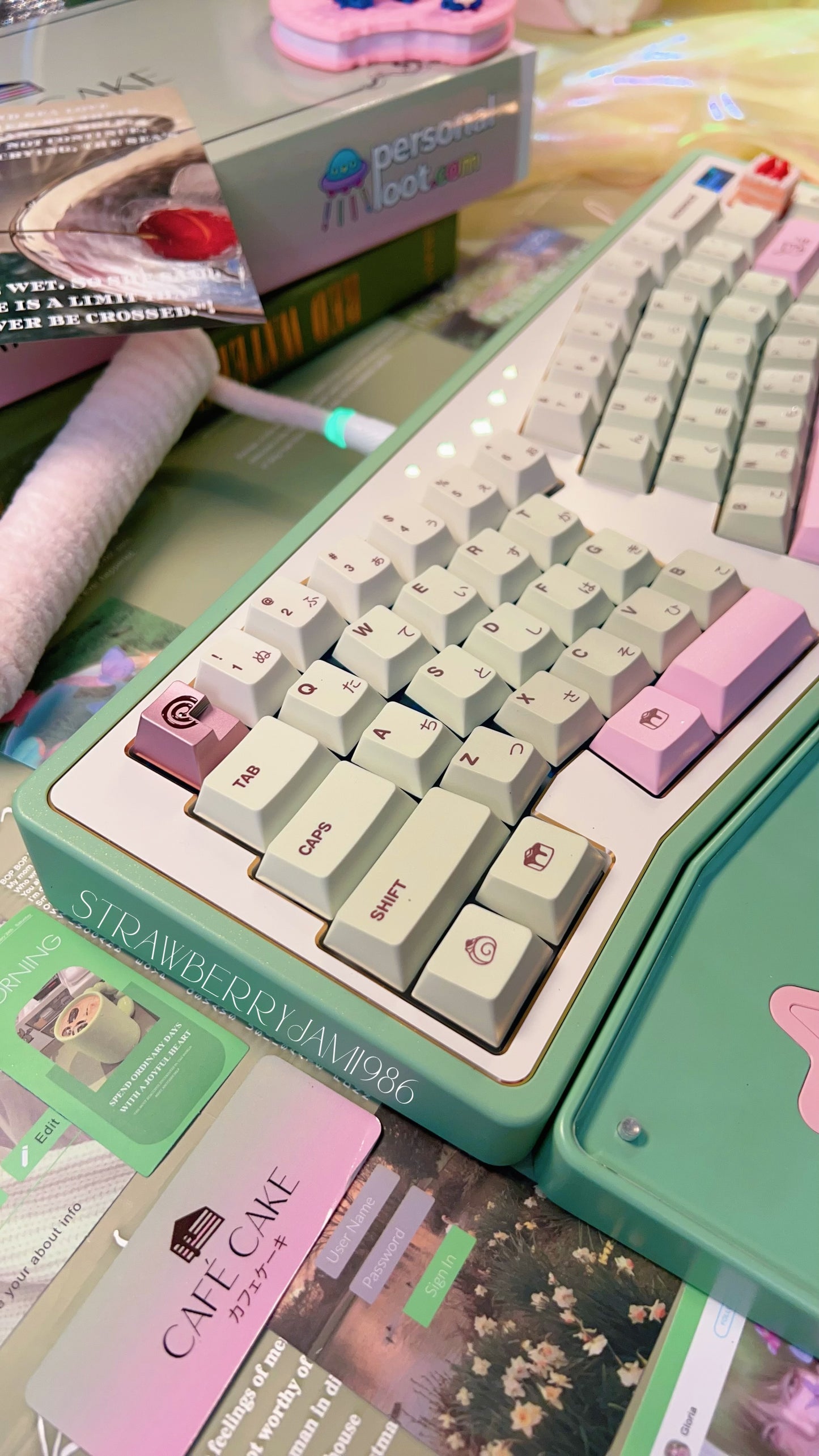 【Only 1 In-stock】Prebuilt StarAlice Ergonomic Green Pink Aluminum Customized Mechanical Keyboard with Wrist rest