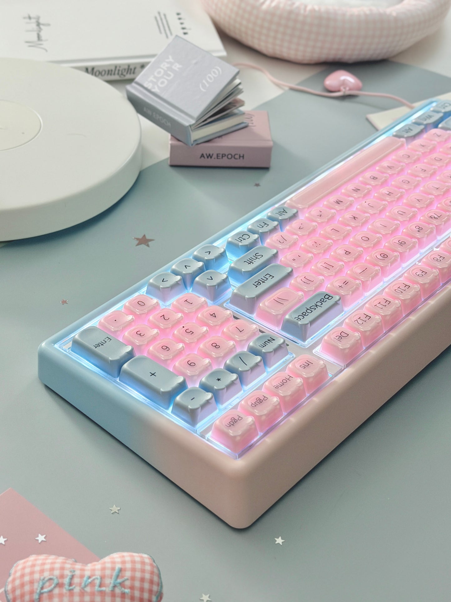 Unboxing Sample For Sales ONLY 1 Instock ainbell base99 pale pink Blue Bear RGB Backlit wireless mechanical keyboard