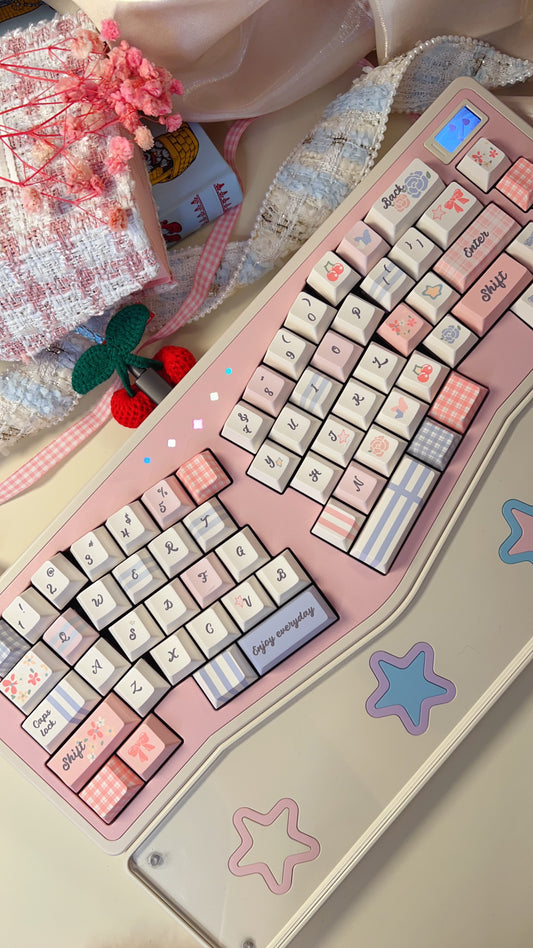 043 Pastel Pink Blue Grids Garden Keycap Cherry/ MOA Profile 152 keys BeeFun design