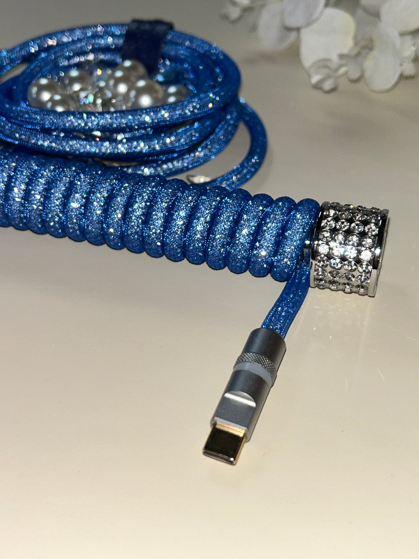 Blue Diamond Silver Keyboard Coiled Cable