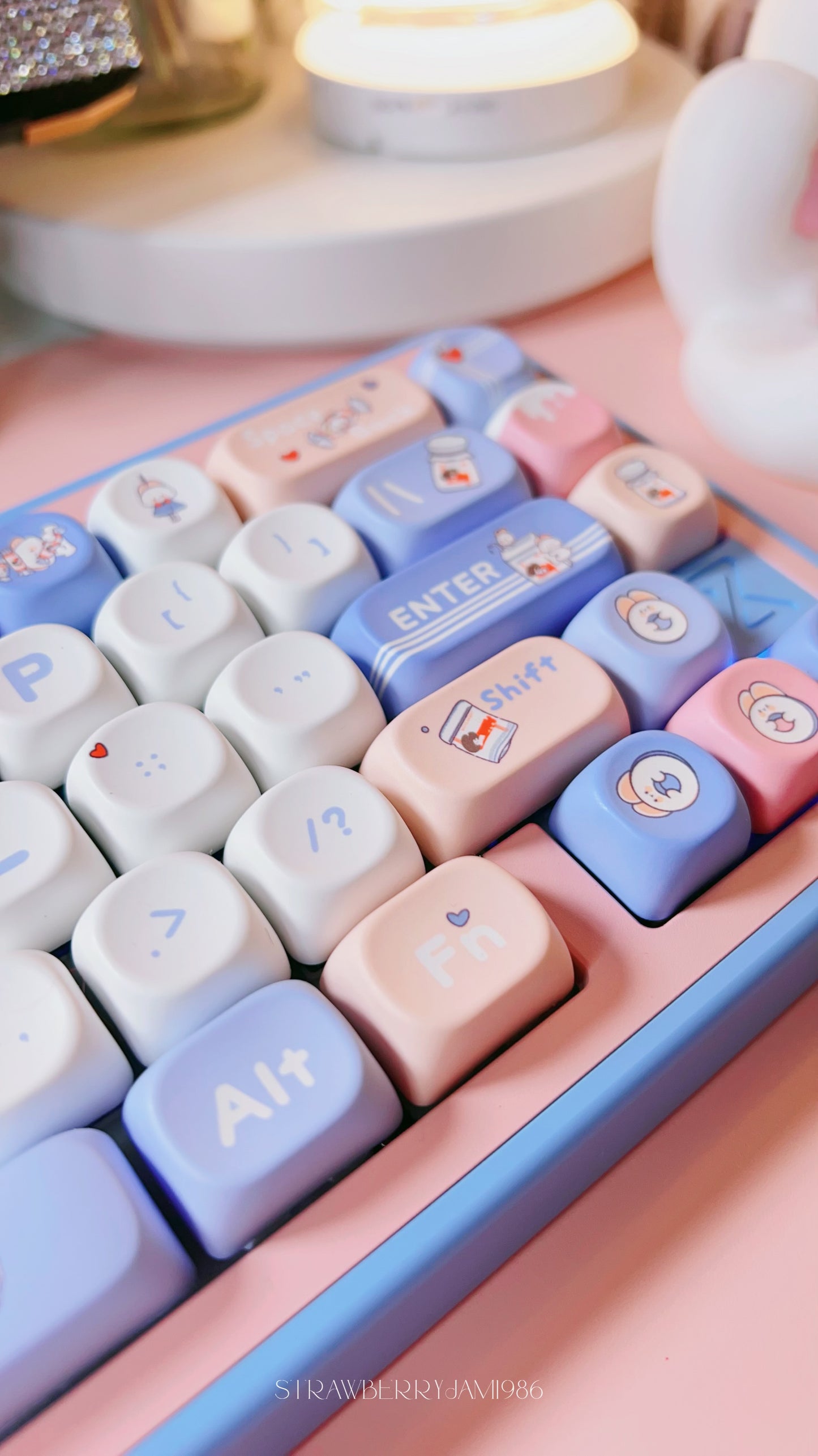 【Only 1 In-stock】Prebuilt BUFF65 Blue Pink Bunny Aluminum Customized Mechanical Keyboard