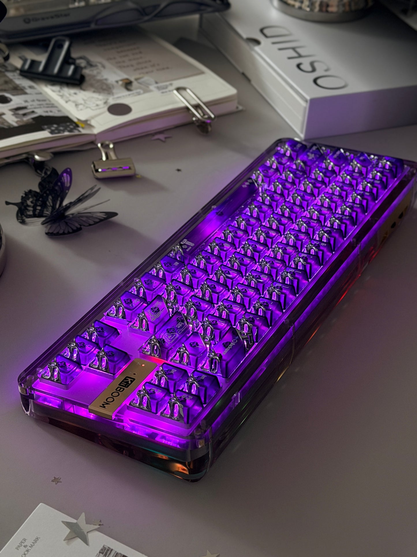Unboxing Clearance ONLY 1 KiiBOOM Phantom 68 Black Crystal Gasket-Mounted Mechanical Keyboard & QUANTUM HONEYCOMB KEYCAPS