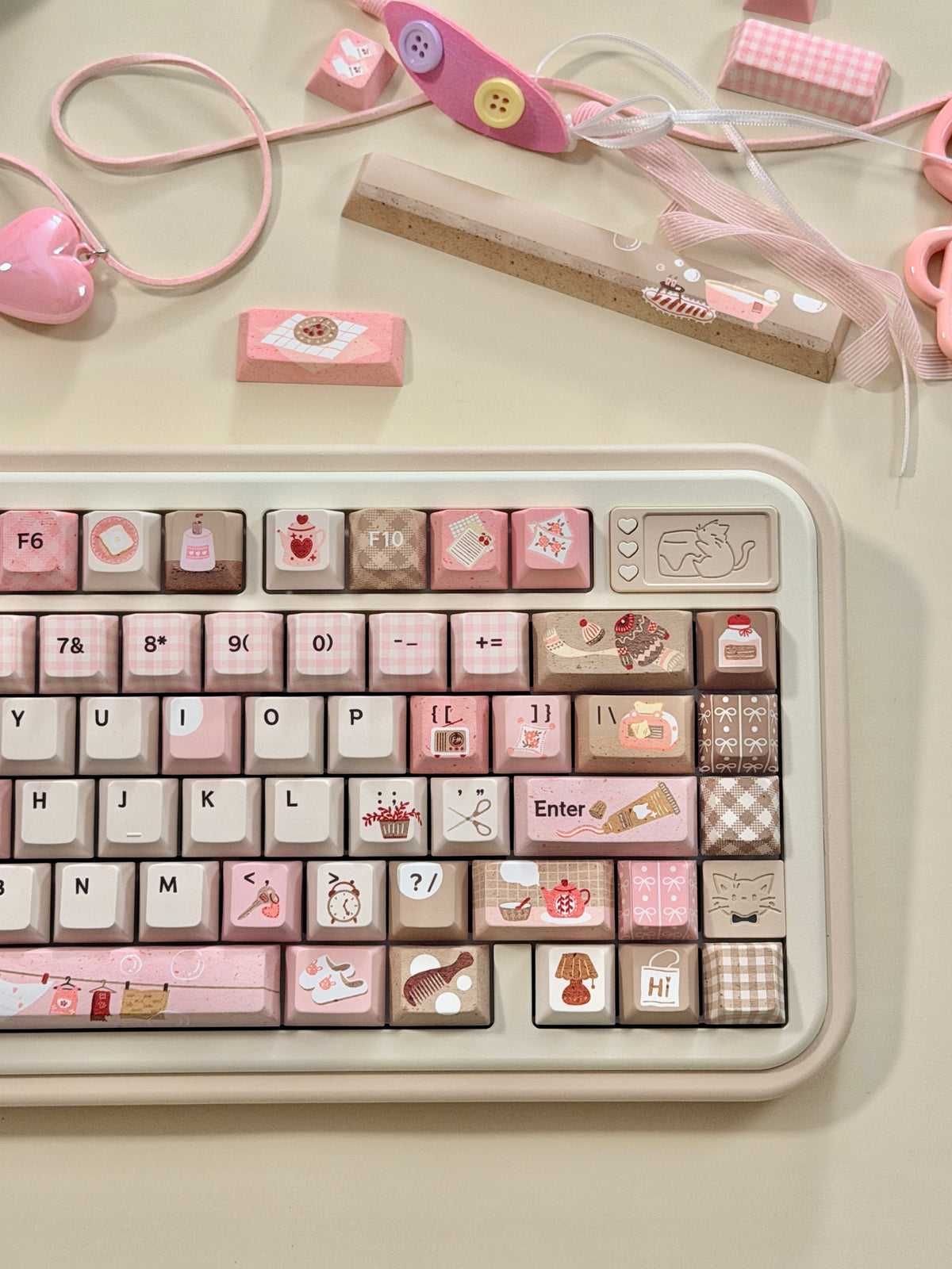 #0313 Sweet Home Strawberry Milk Café Keycaps – Kawaii Pink & Brown Dessert Theme Cute Custom Mechanical Keyboard Keycap Set