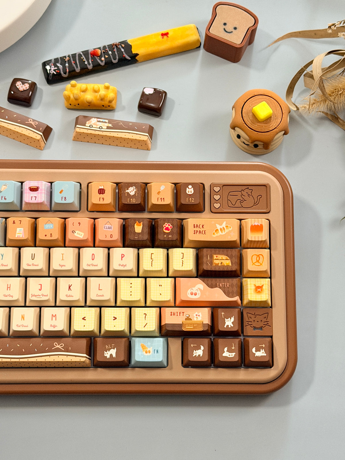 #0307 LazyR Bread Bunny Artisan Keycap | Double-Sided Bread Rabbit Keycap | Cute Bakery-Themed Handmade Keycap for Mechanical Keyboards