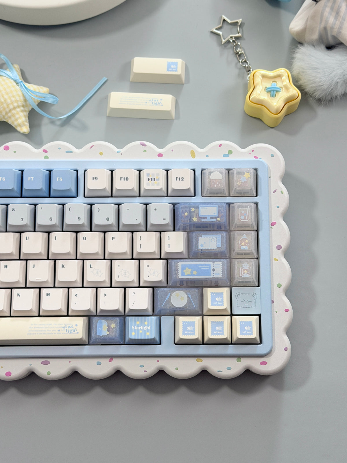 #0306 Little Starlight Keycaps | Cute Starry Sky PBT Keycap Set | Blue & White Kawaii Mechanical Keyboard Keycaps Designed By Doki Lab