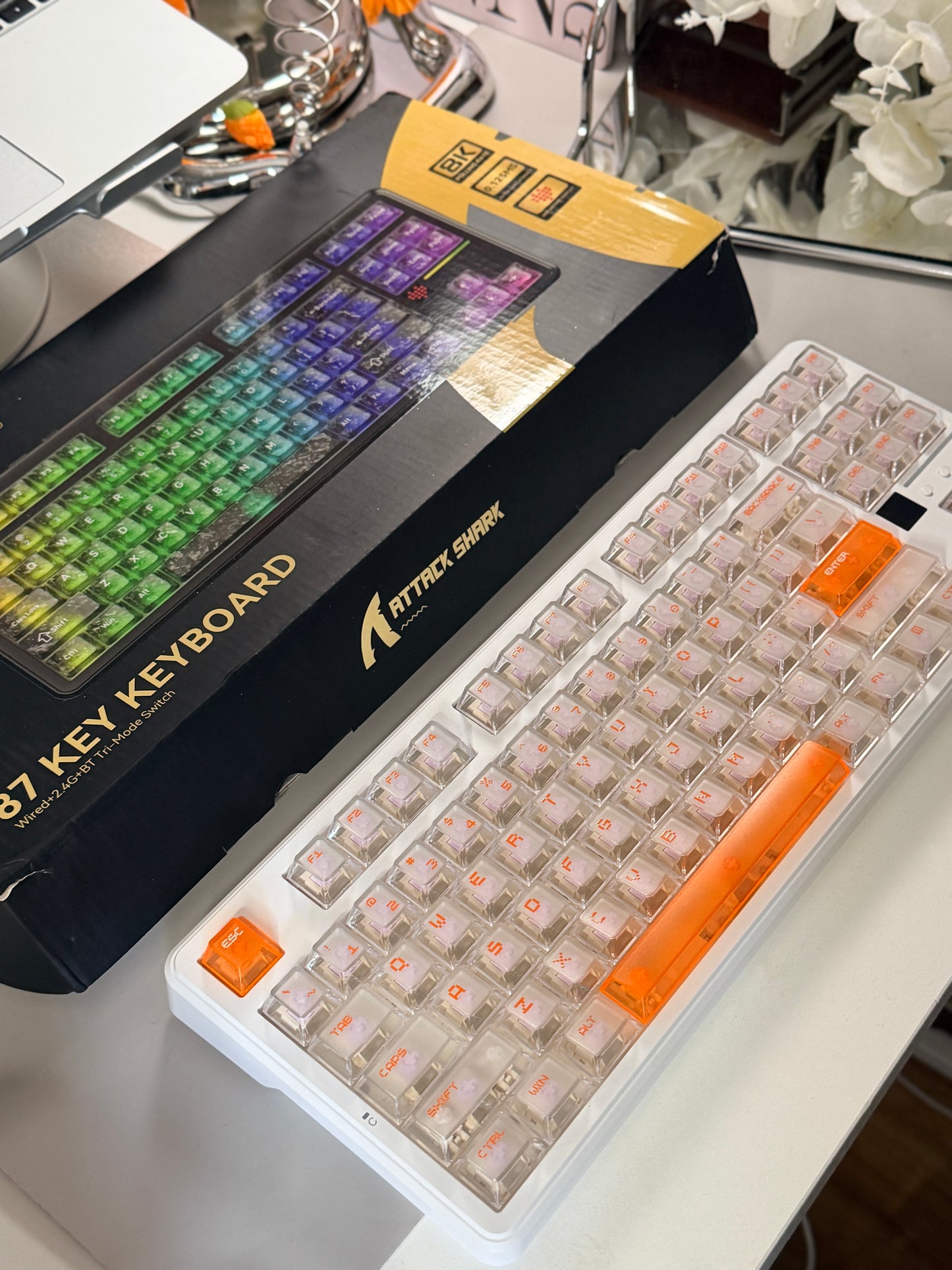 Unboxing Clearance ONLY 1 Instock Attack Shark X87 Ultra Wireless Mechanical RGB Backlit Iced Orange Keyboard