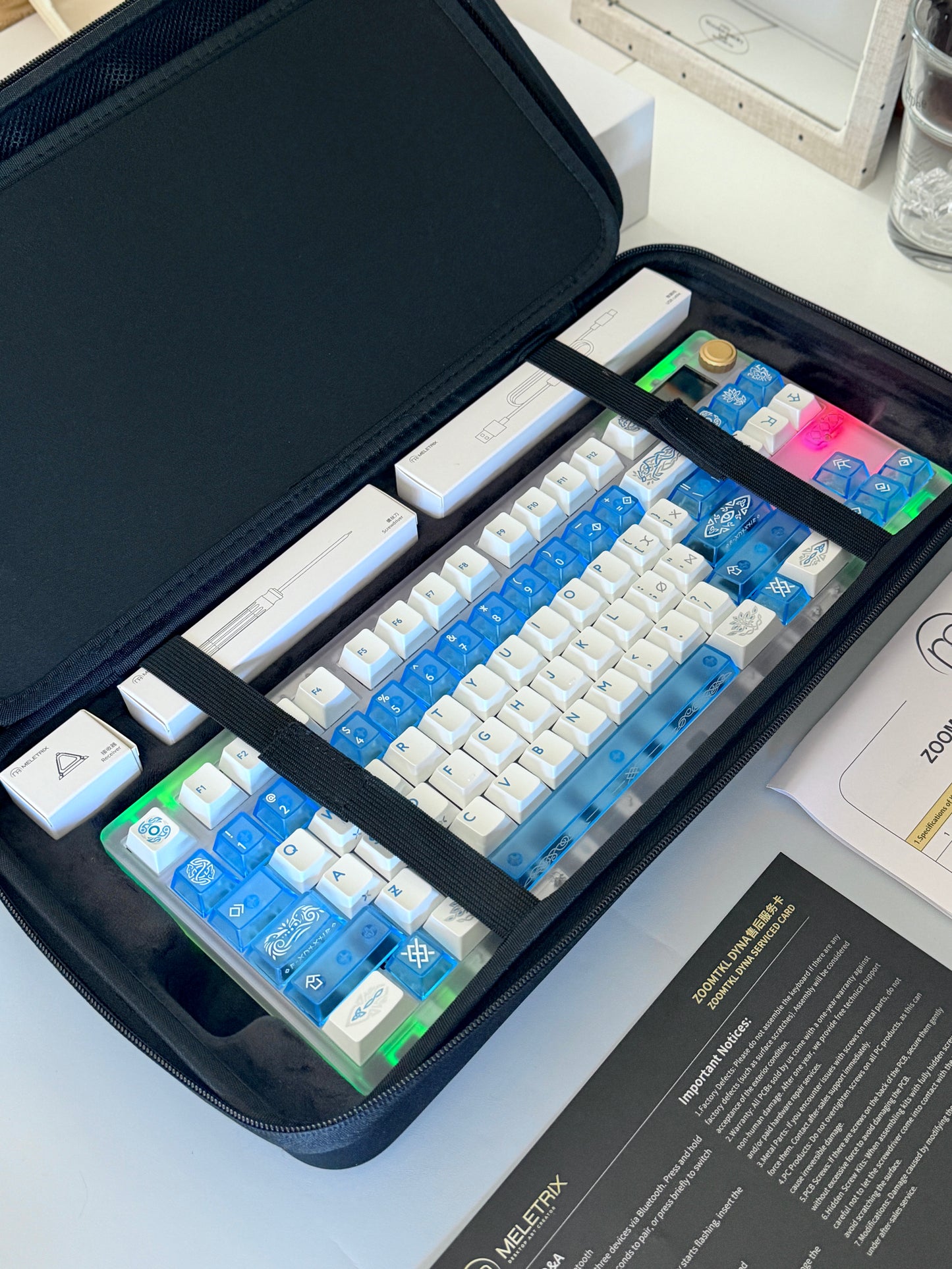 ONLY 1 Instock Prebuilt Custom Mechanical Keyboard ZOOM TKL DYNA Frosted Clear & XVX Eternity Keycaps & TTC Ice Silent Switch
