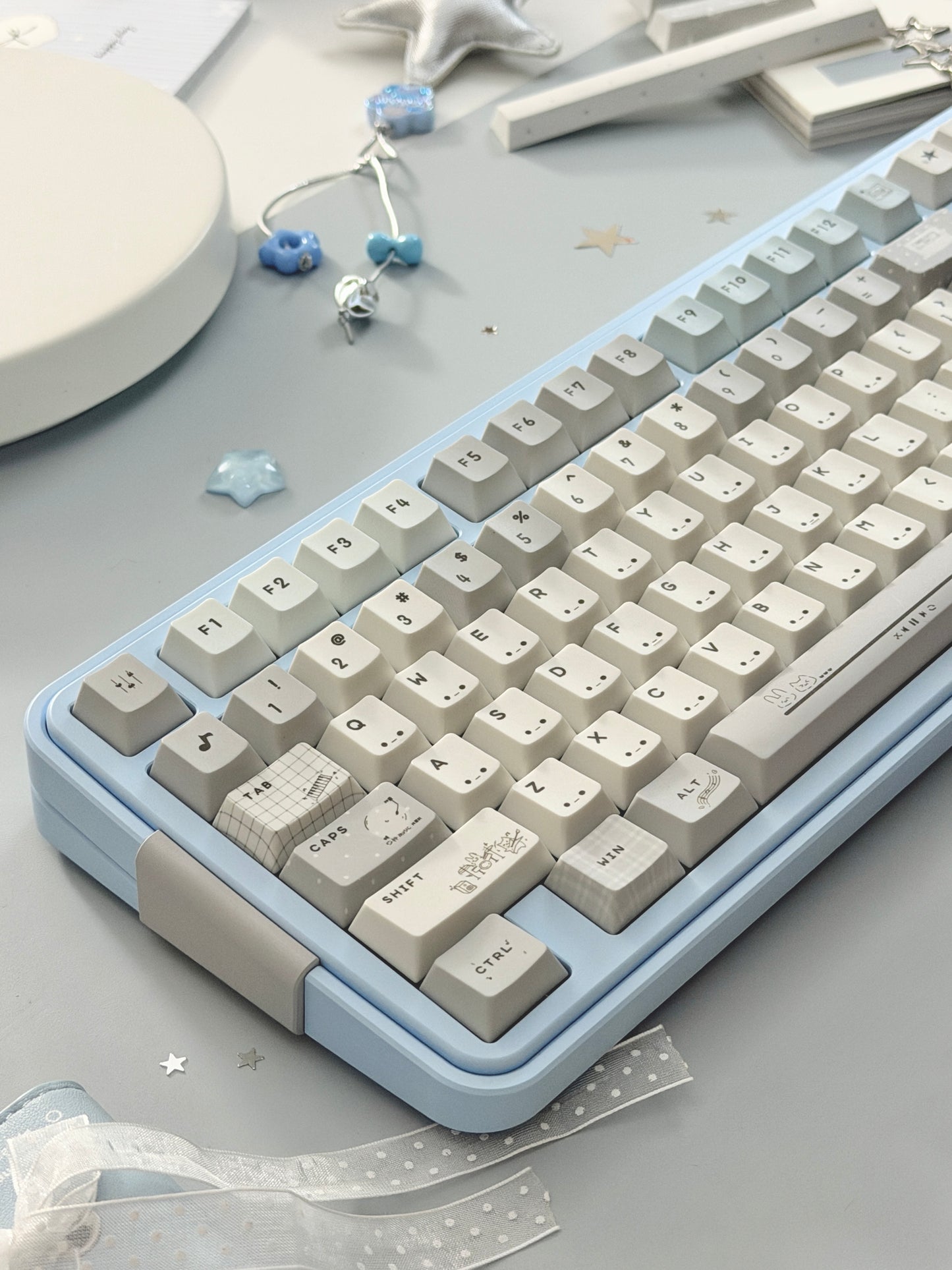 ONLY 1 Instock Prebuilt Aluminum Custom Mechanical Keyboard Bread80 Wireless Pale Blue Set
