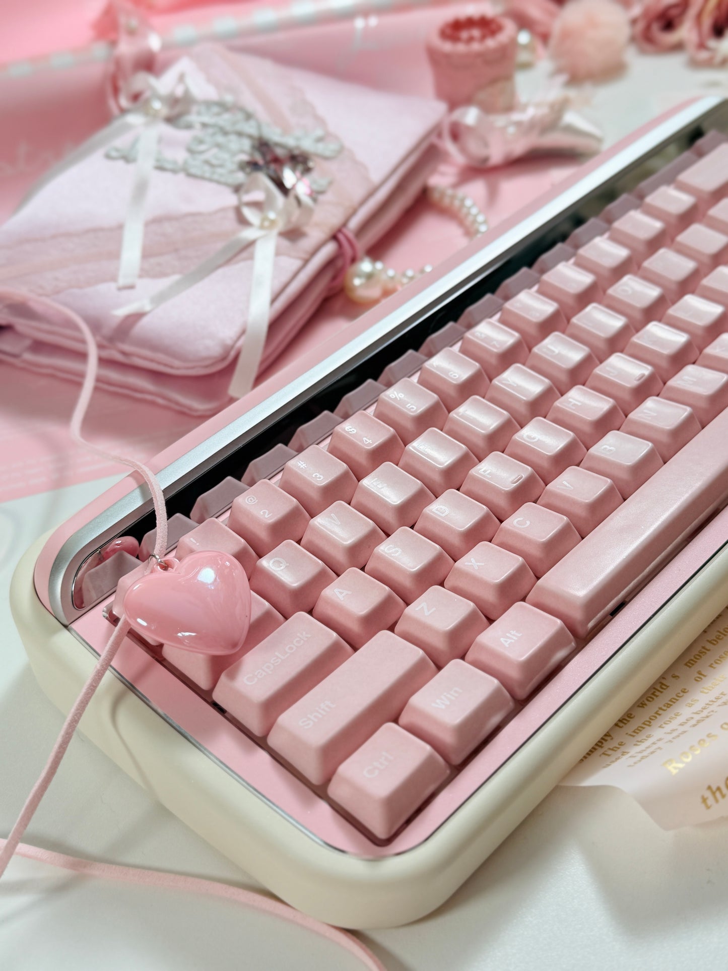 ONLY 1 Instock Prebuilt Aluminum Customized Mechanical Keyboard Rollo75 Pale Pink Cerakey Matte Keycaps Set