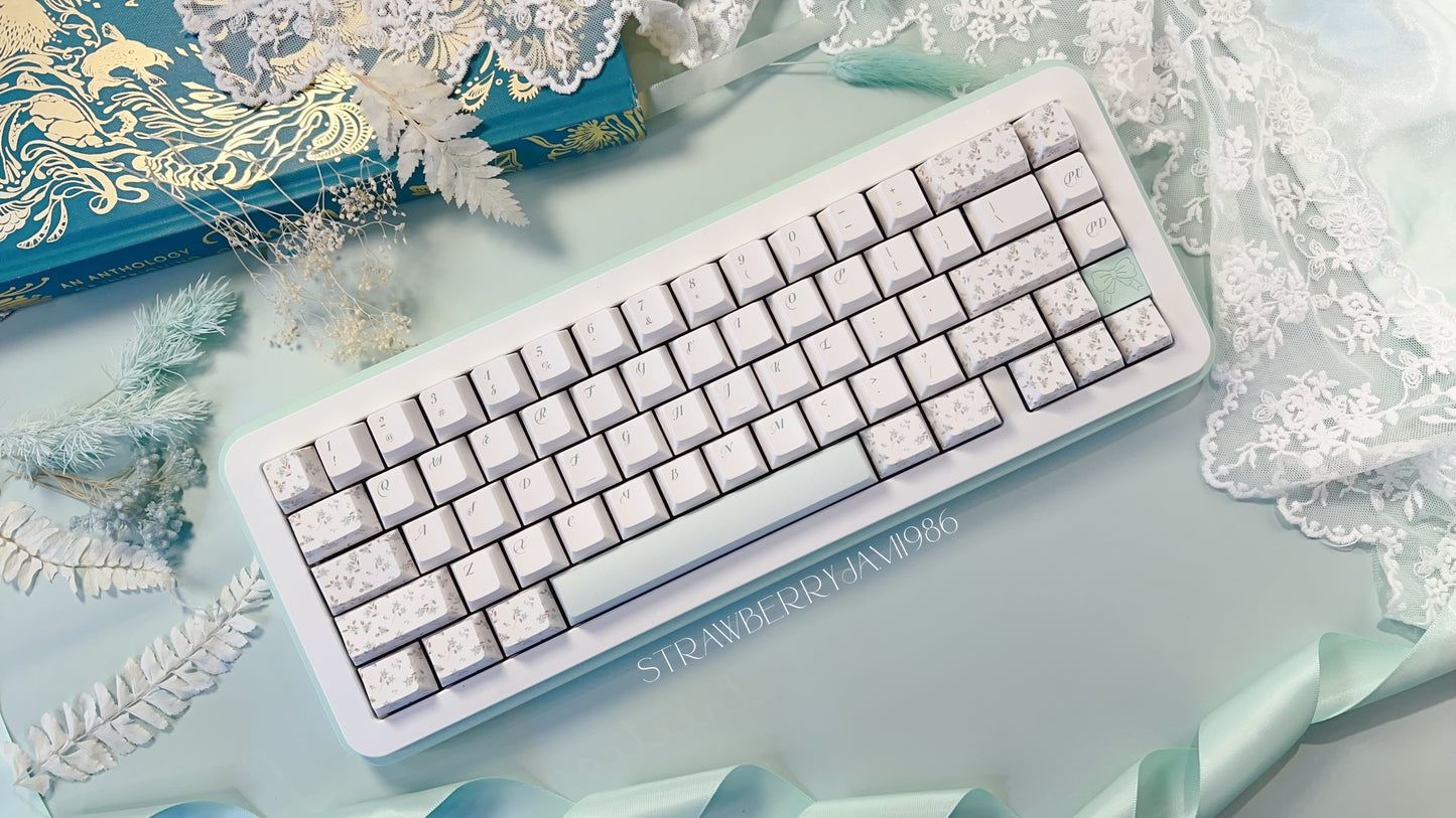 【Only 1 In-stock】 Prebuilt Bow65 Mint Green Floral Aluminum Customized Mechanical Keyboard