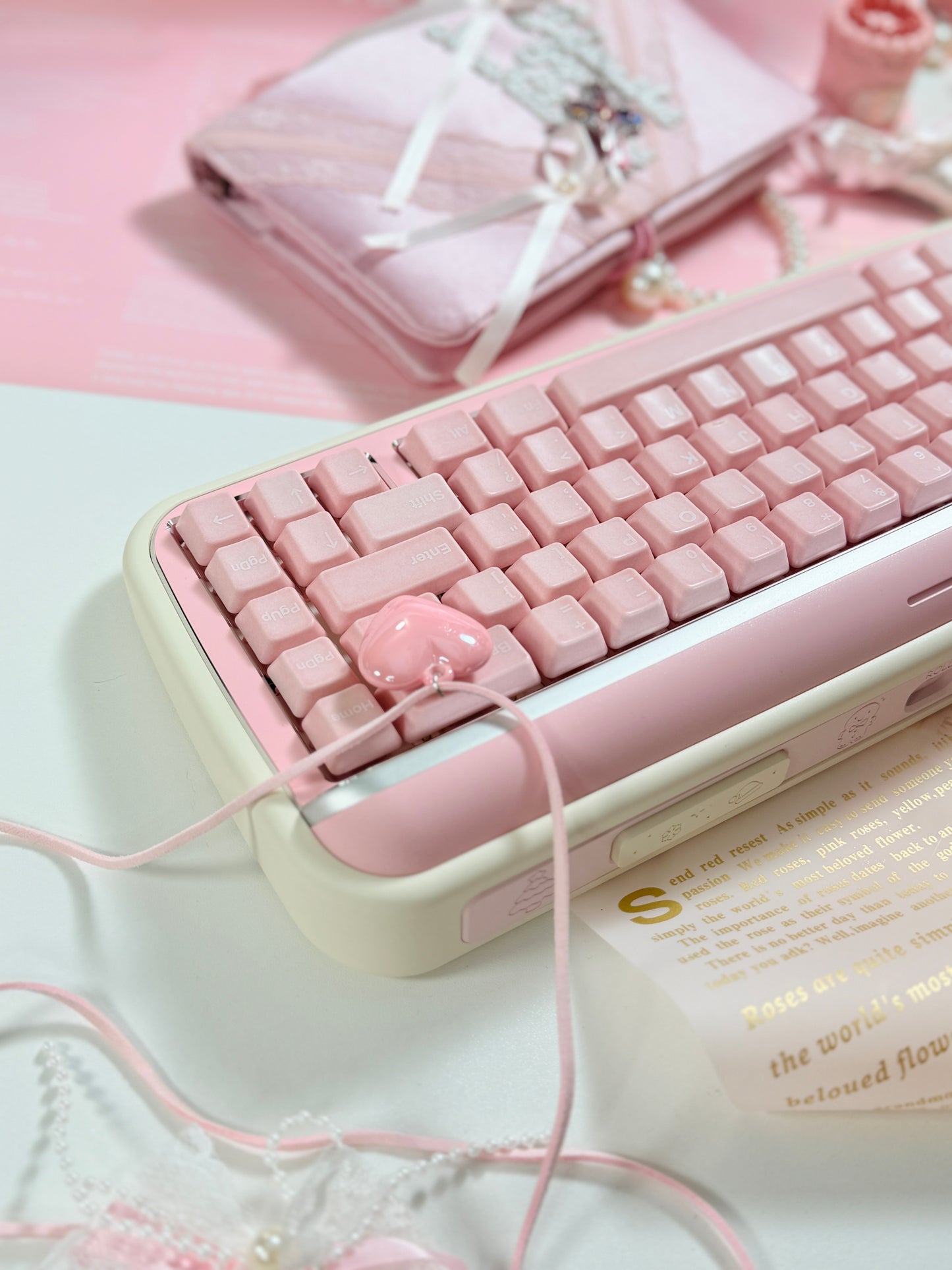 ONLY 1 Instock Prebuilt Aluminum Customized Mechanical Keyboard Rollo75 Pale Pink Cerakey Matte Keycaps Set
