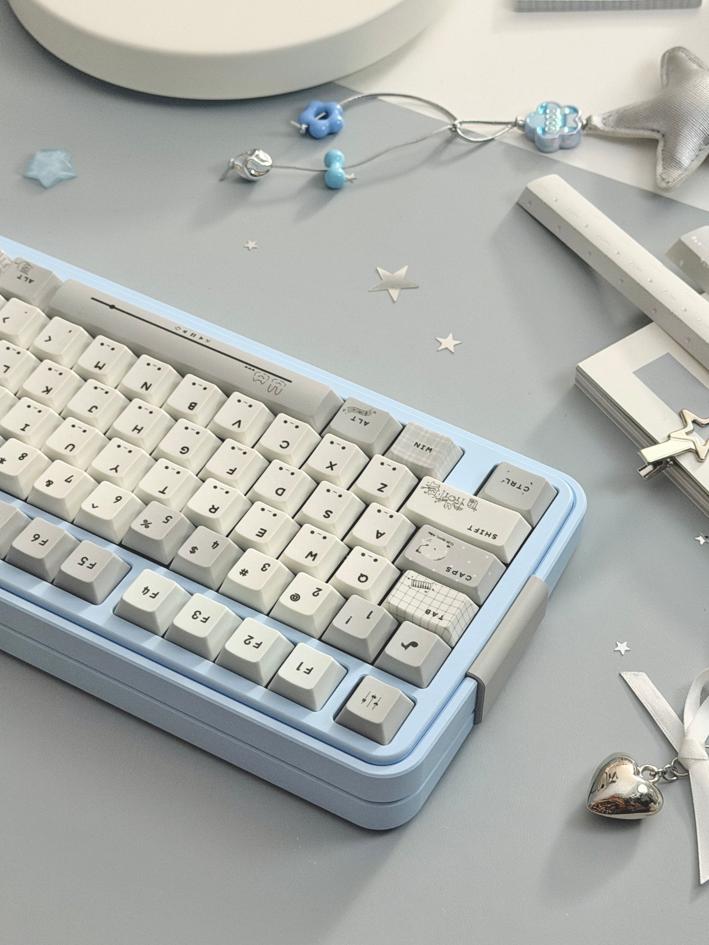 ONLY 1 Instock Prebuilt Aluminum Custom Mechanical Keyboard Bread80 Wireless Pale Blue Set