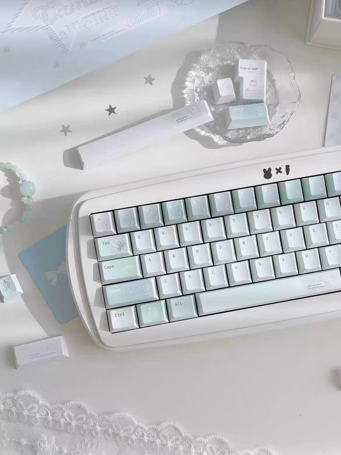 #0305 Ice Mint Jelly Keycaps | Pastel Blue Mint Mechanical Keyboard Keycaps