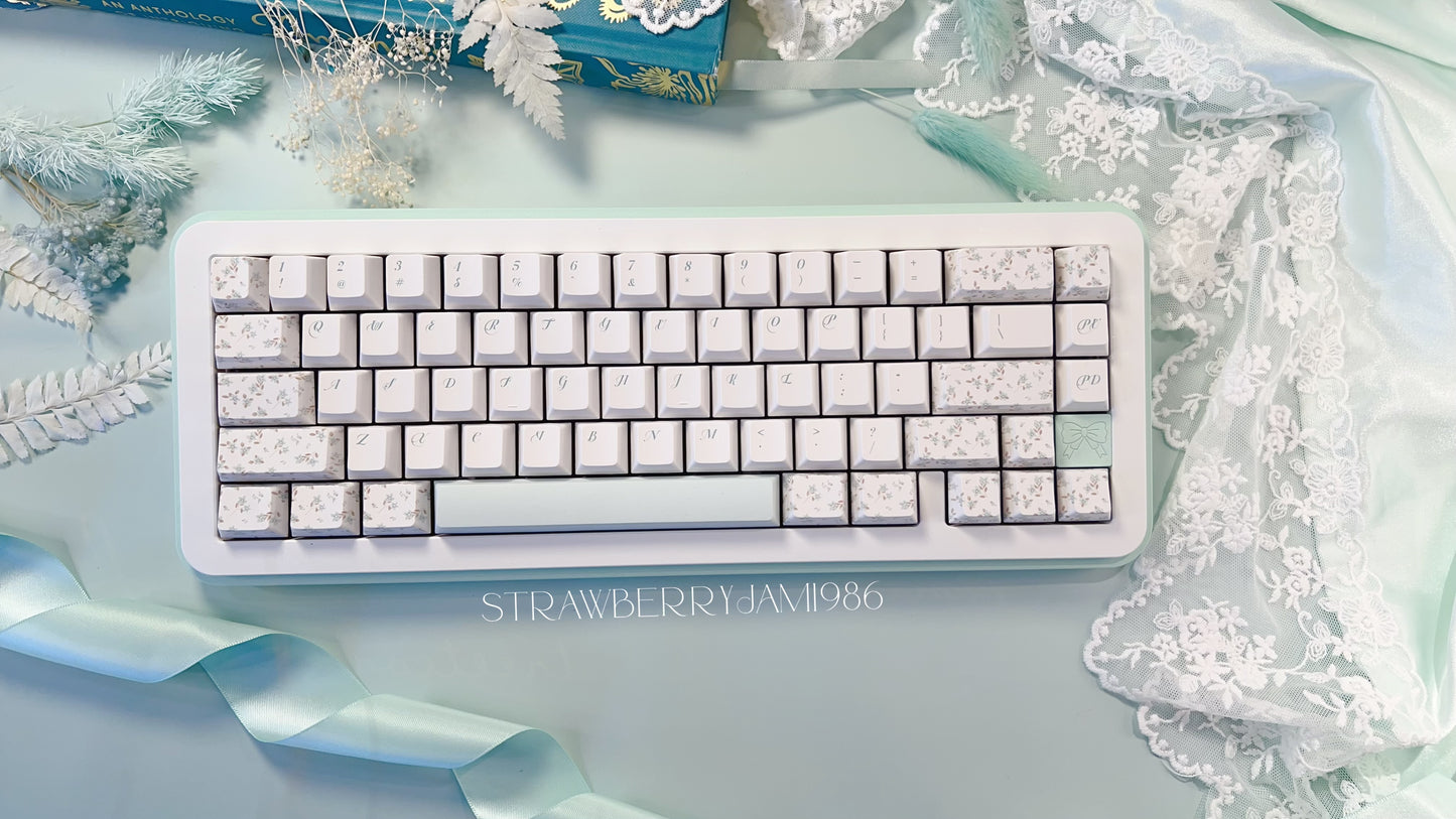 【Only 1 In-stock】 Prebuilt Bow65 Mint Green Floral Aluminum Customized Mechanical Keyboard