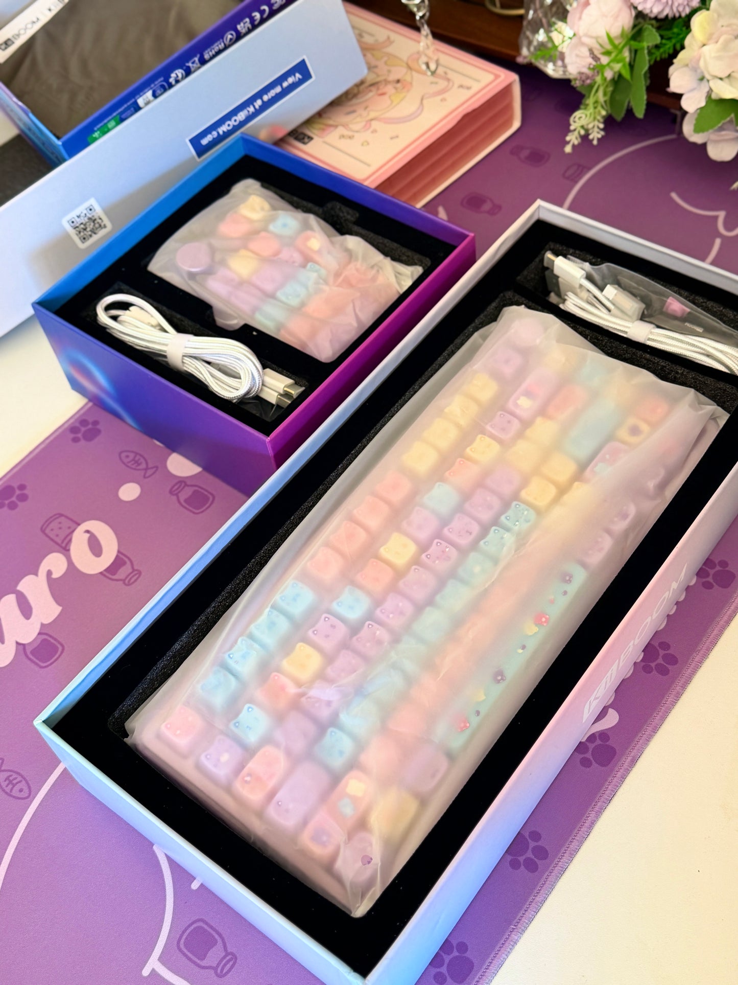 Unboxing Clearance ONLY 1 Instock Meow Pudding PC Keycap Set ➕KiiBOOM Breeze75 Purple Mechanical Keyboard ➕ Phantom 21 Number Pad