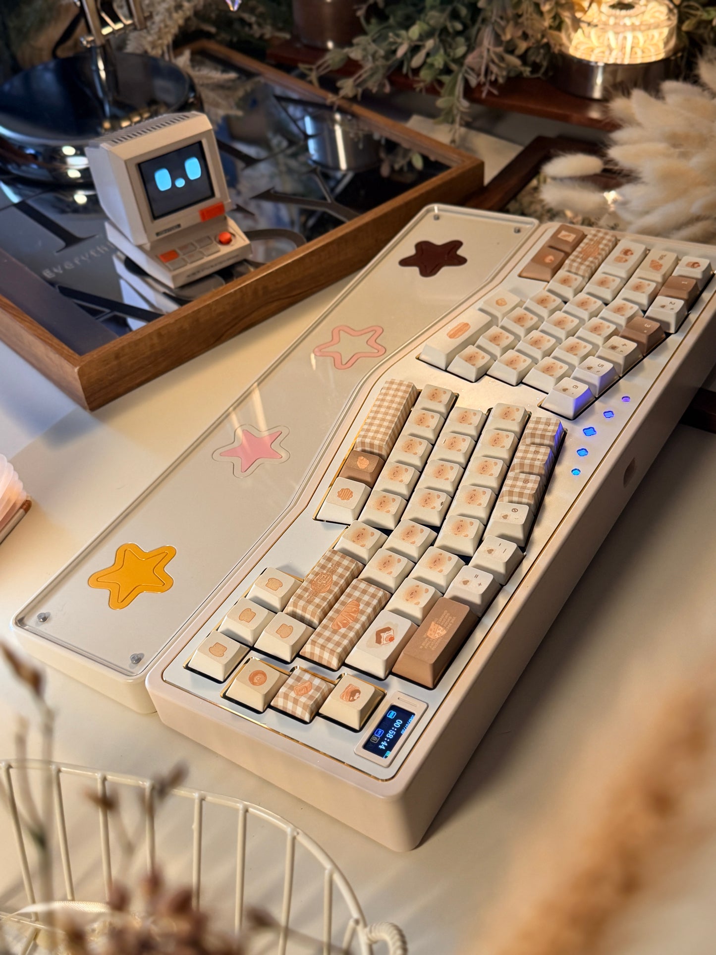 ONLY 1 instock Prebuilt Cream White StarAlice Aluminum Custom Mechanical Keyboard With Wrist rest