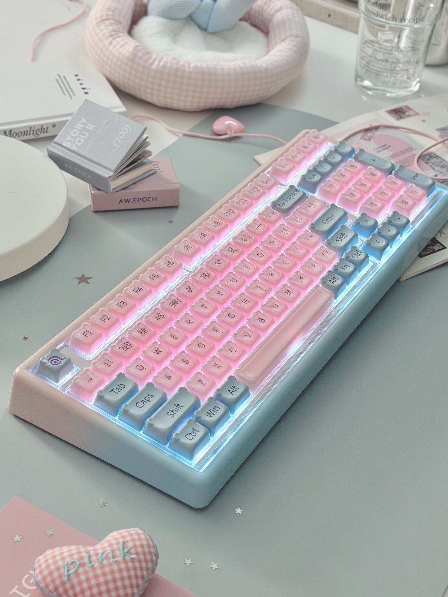 Unboxing Sample For Sales ONLY 1 Instock ainbell base99 pale pink Blue Bear RGB Backlit wireless mechanical keyboard