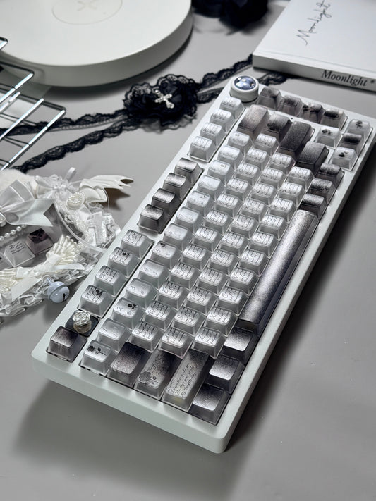 ONLY 1 Instock Prebuilt Aluminum Custom Mechanical RGB Keyboard Hi75 Cold White /Black Rose Foggy Keycaps/ Clear Thocky Switch