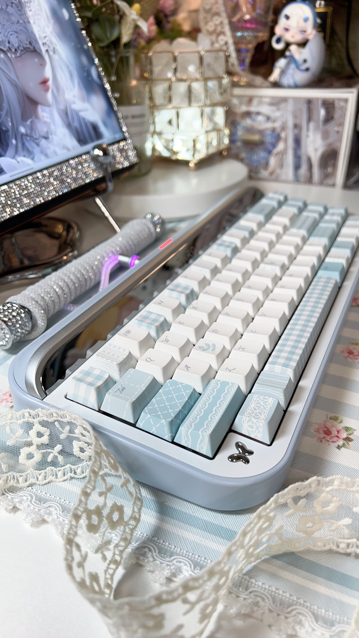 080 Pastel Blue Lace Love Poem Keycap Cherry Profile Design Mocoo