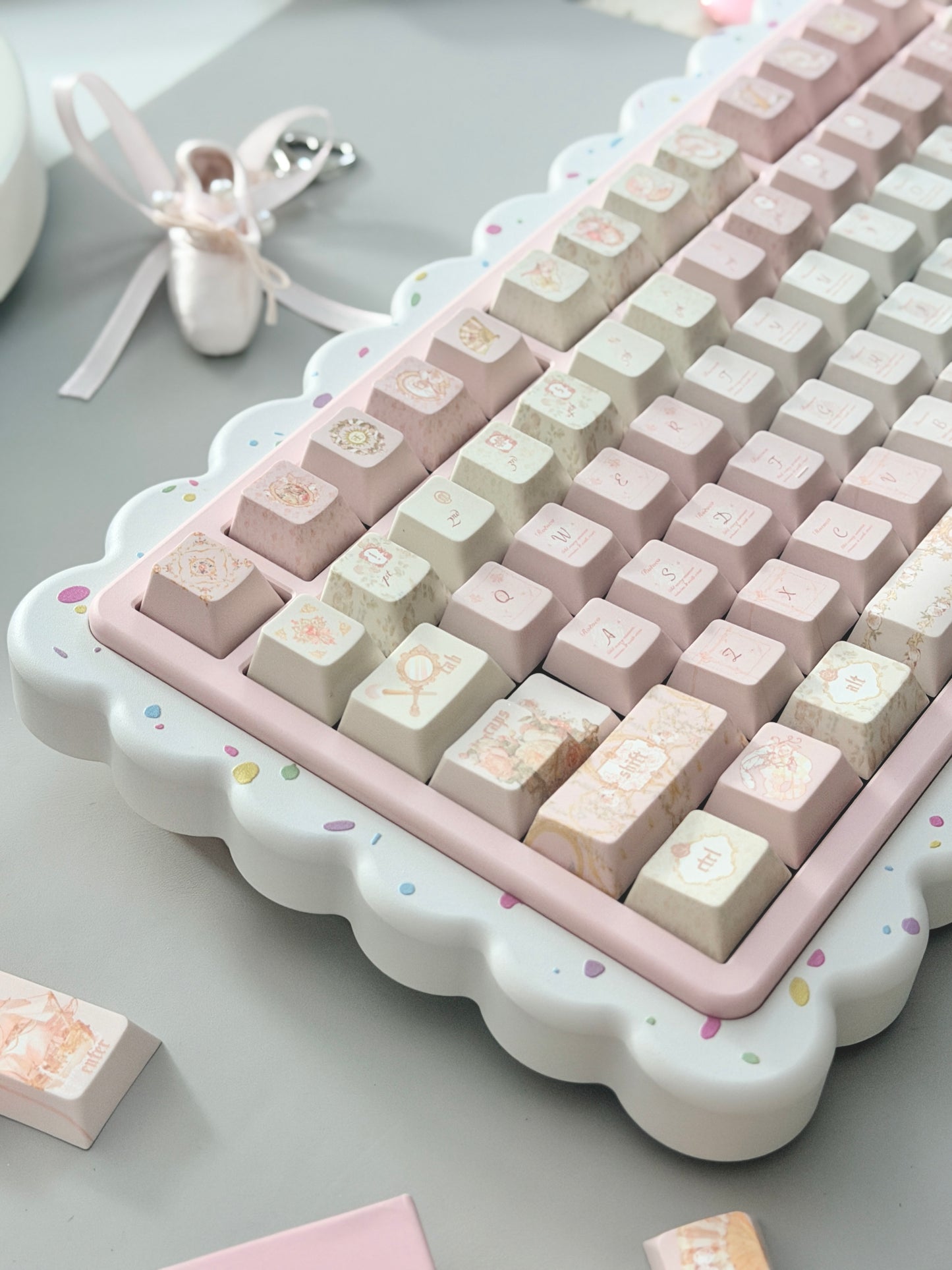 ONLY 1 Instock Prebuilt Aluminum Customized Mechanical Keyboard Cookies75 Pink Sugar Set & Cake Pad