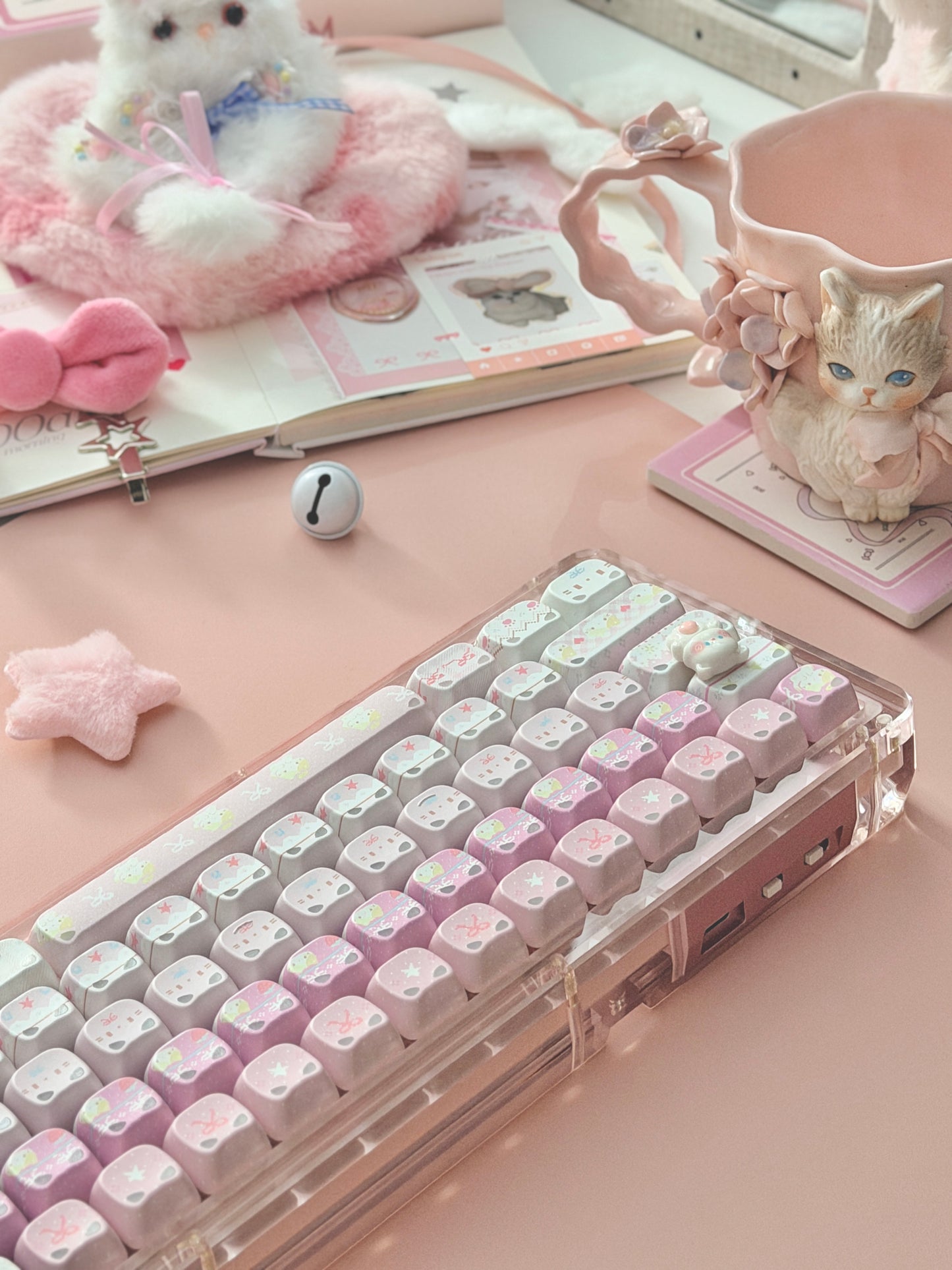 Unboxing Clearance ONLY 1 KiiBOOM Phantom 68 Pink Crystal Gasket-Mounted Mechanical Keyboard & KiiBOOM Pink Meow Keycap Set