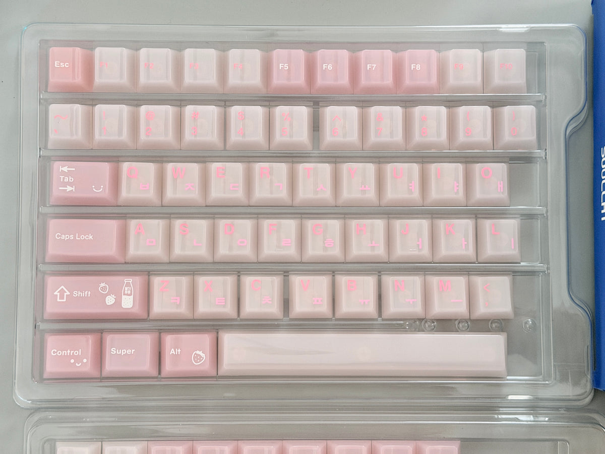 #0308 SoulCat Pink Strawberry Milk Jelly PC Keycap – Cute Romantic Keycap for Mechanical Keyboards, Kawaii Pink Cherry MX Keycap
