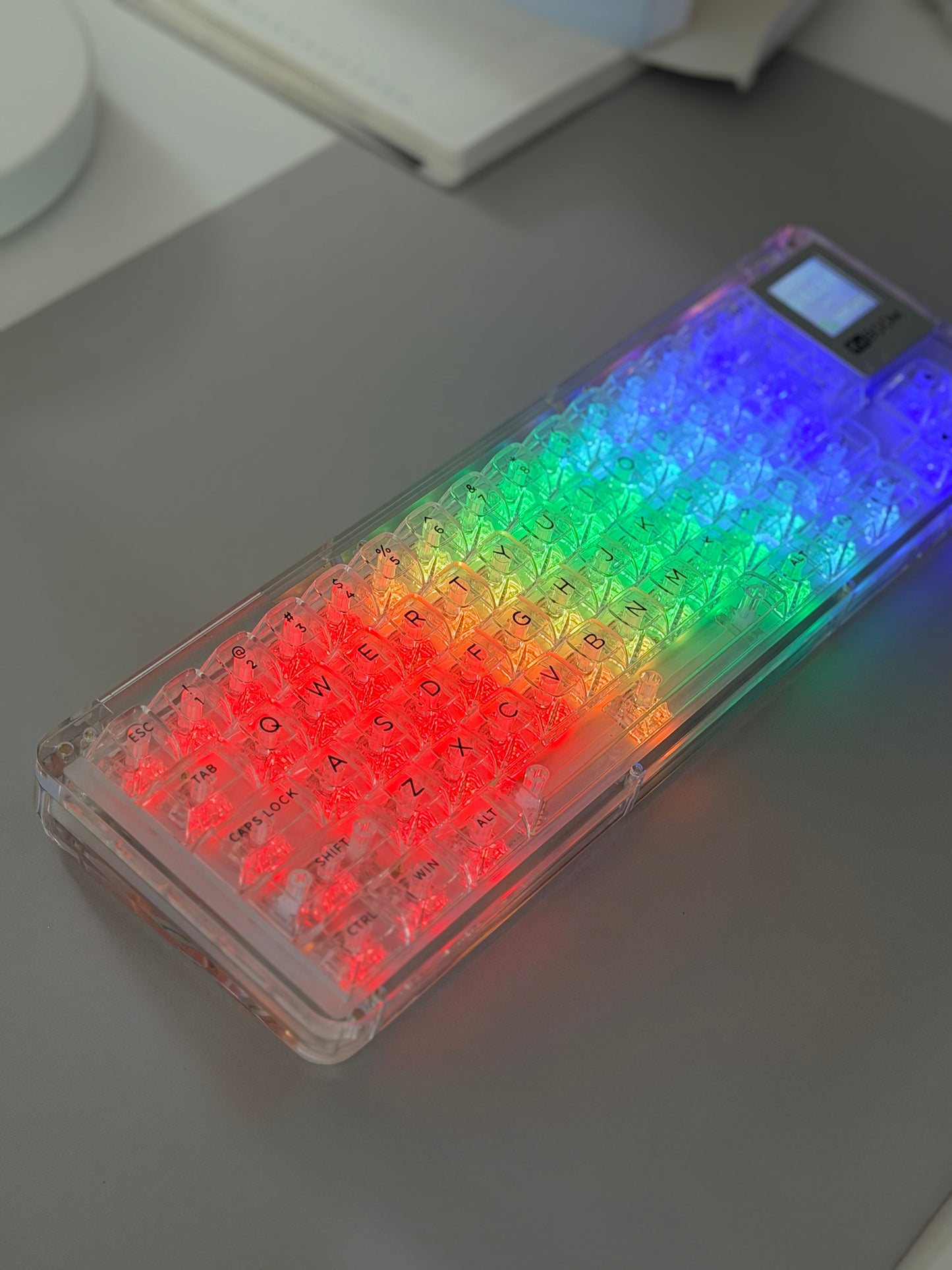 Unboxing Sample For Sale ONLY 1 Instock KiiBOOM Phantom 64 Clear Crystal Acrylic Keyboard + custom Peach Pink Keycaps