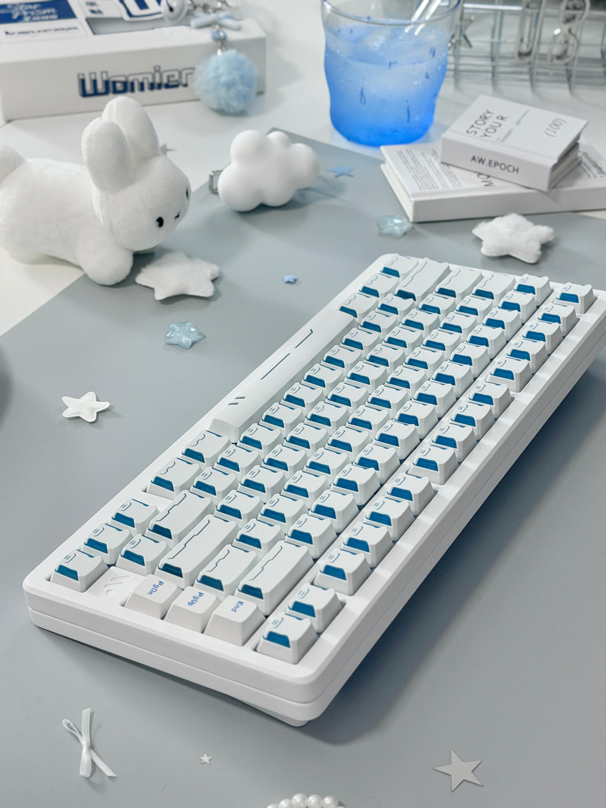 Unboxing ONLY 1 For Clearance WOMIER SK75 TMR White WIRELESS ALUMINUM CUSTOM KEYBOARD & STAR PRISM WHITE-BLUE CHERRY PROFILE SHINE-THROUGH KEYCAP SET