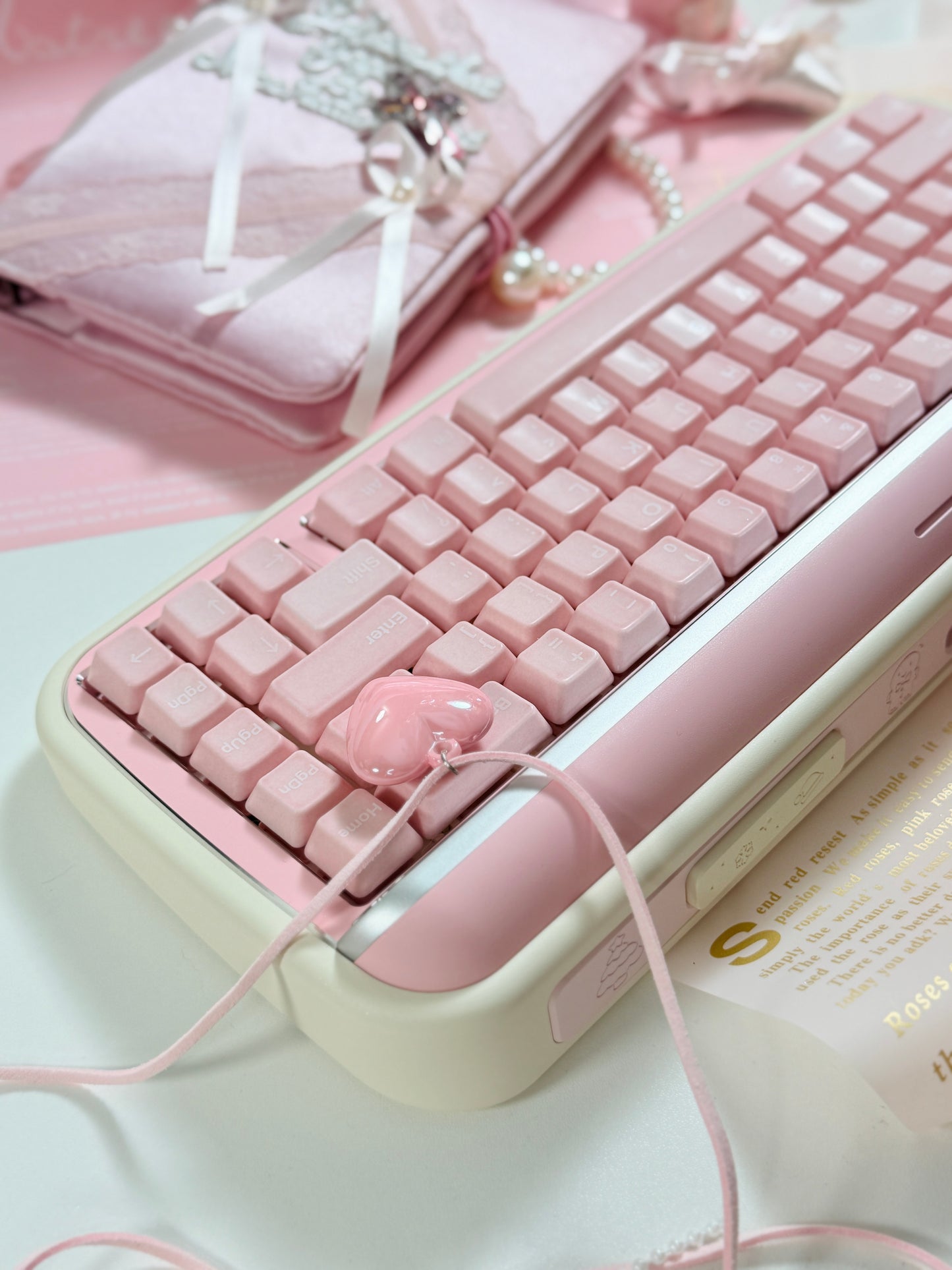 ONLY 1 Instock Prebuilt Aluminum Customized Mechanical Keyboard Rollo75 Pale Pink Cerakey Matte Keycaps Set